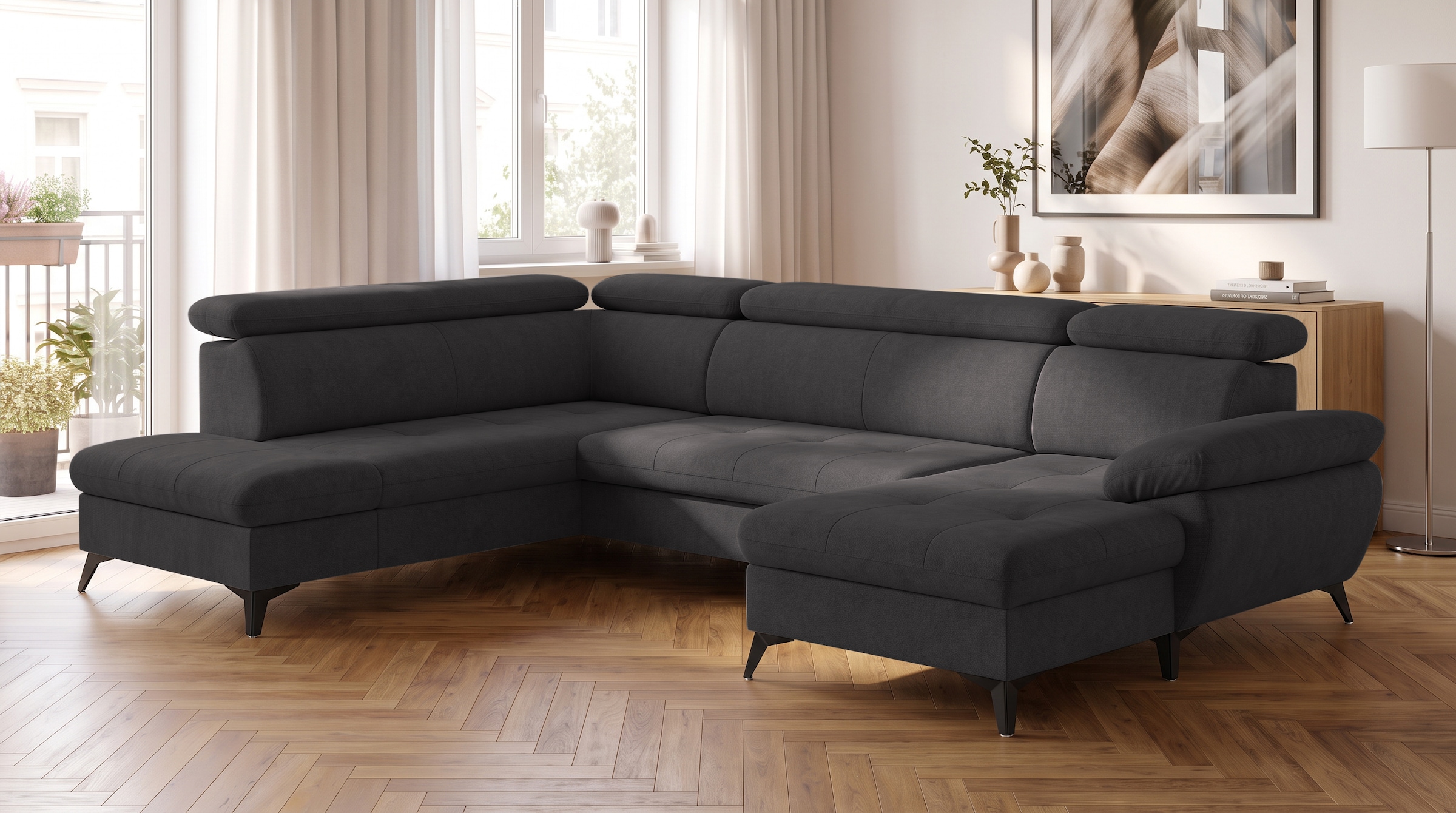 COTTA Paysage de salon »Hudson U-Form, mit Kopfteilverstellung, opt. Schlaffunktion & Stauraum« Canapé optionnel en lit d'appoint avec fonction de rangement