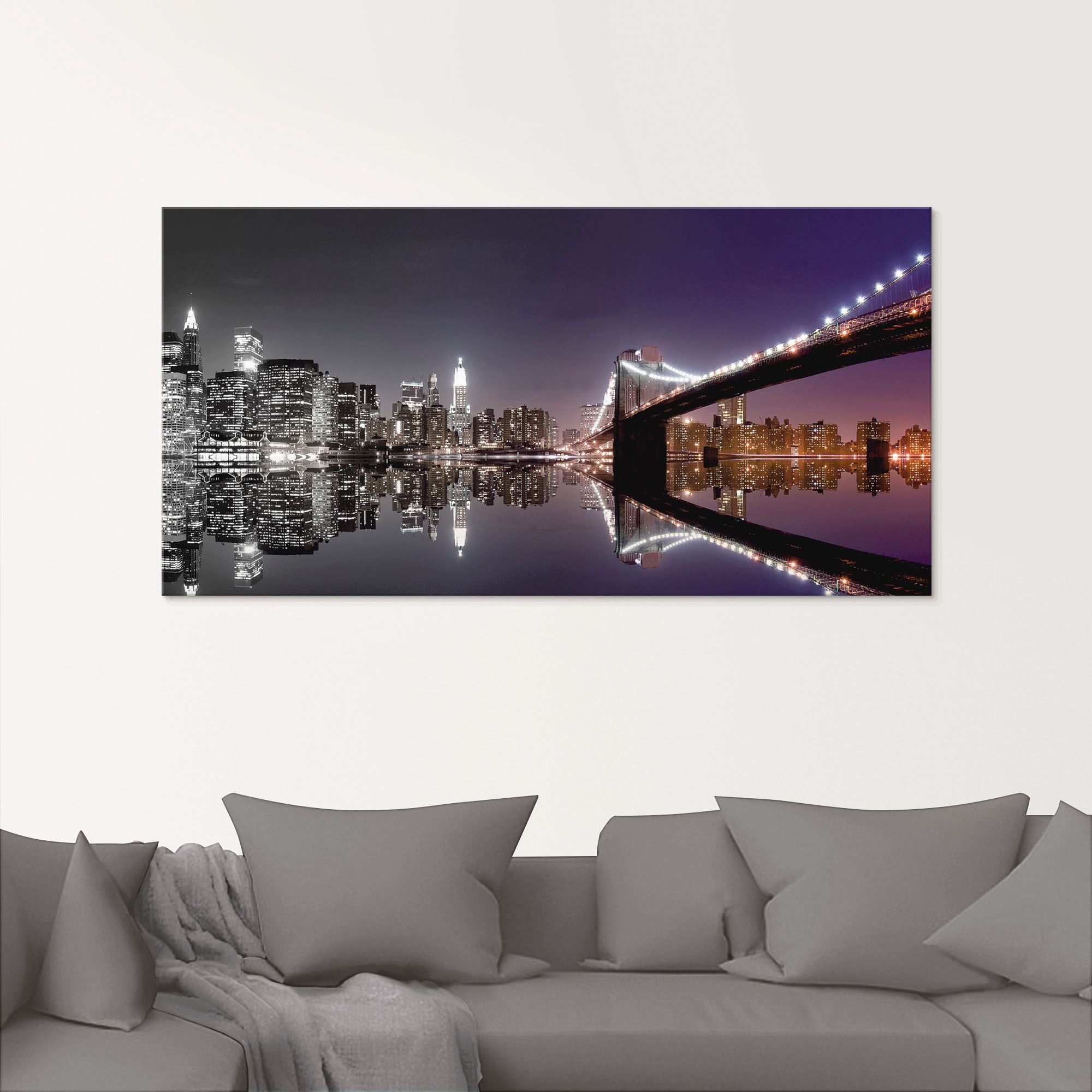 Artland Glasbild »New York Skyline nächtliche Reflektion«, Amerika, (1 St.), in verschiedenen Grössen