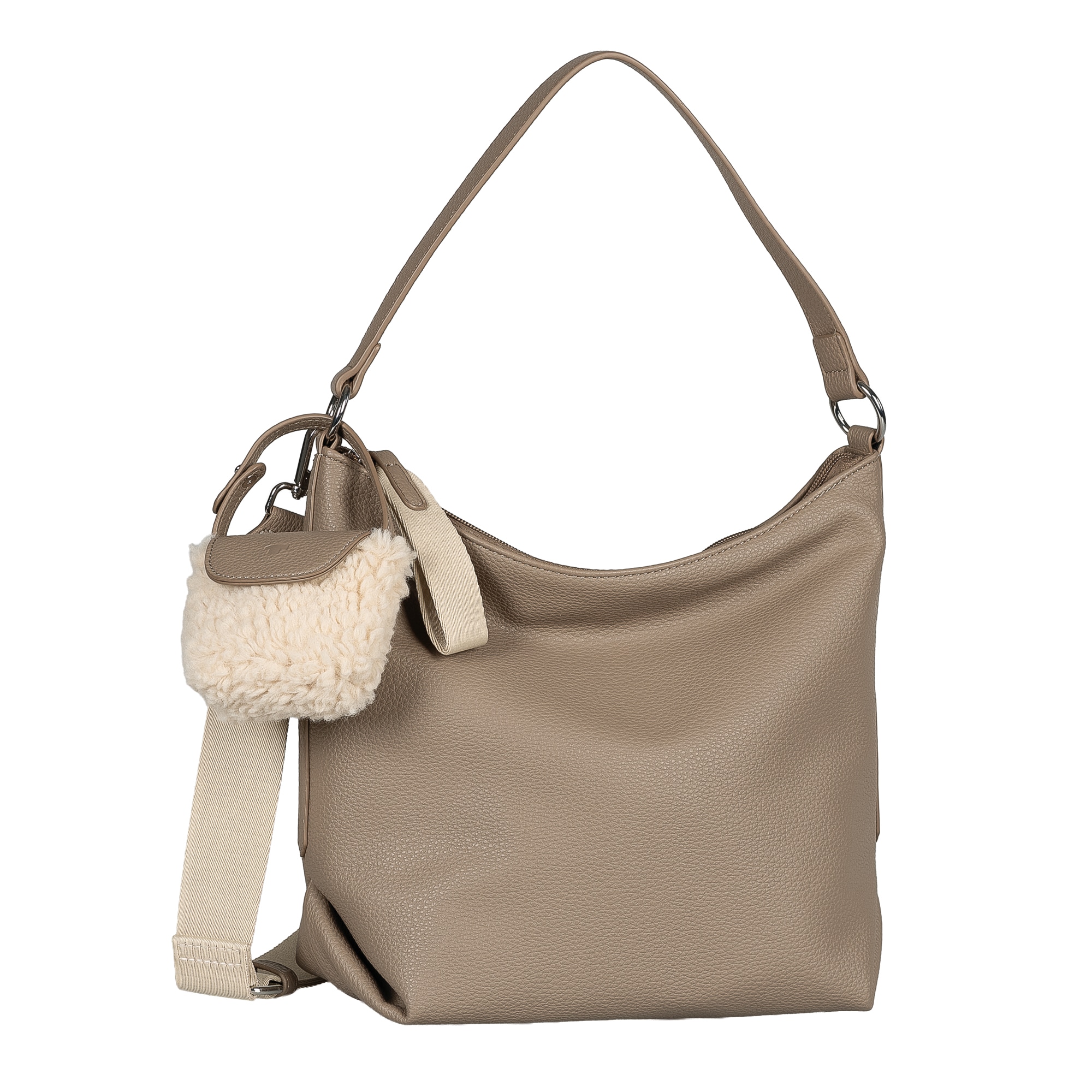 Image of TOM TAILOR Hobo "Fania" Damen Schultertasche, mit Fellimitat-Anhänger