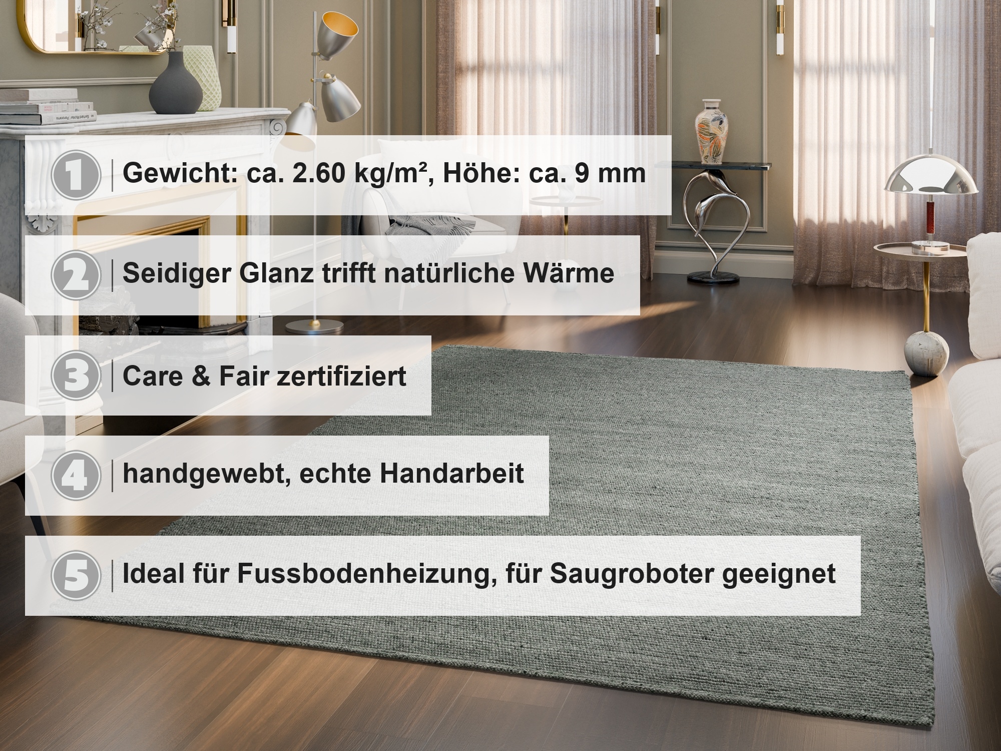 OCI DIE TEPPICHMARKE Teppich »TINY , Wendeteppich« rechteckig 9 mm Höhe handgewebt, 50% Wolle, Naturfaser