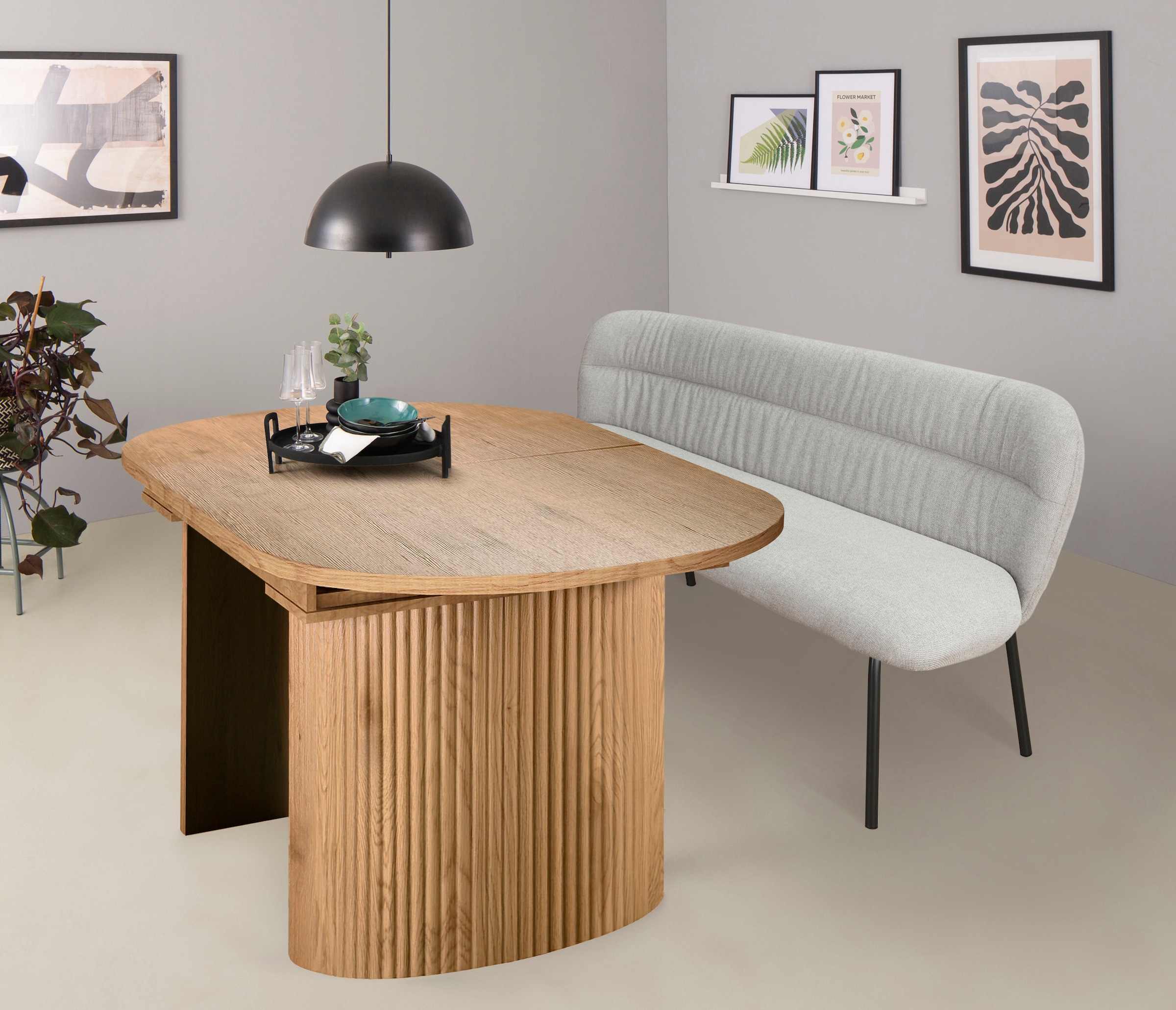 GOODproduct Table de salle à manger »Gartempe« extensible 160-210 cm, extension synchronisée, incl. tablette, largeur 90cm