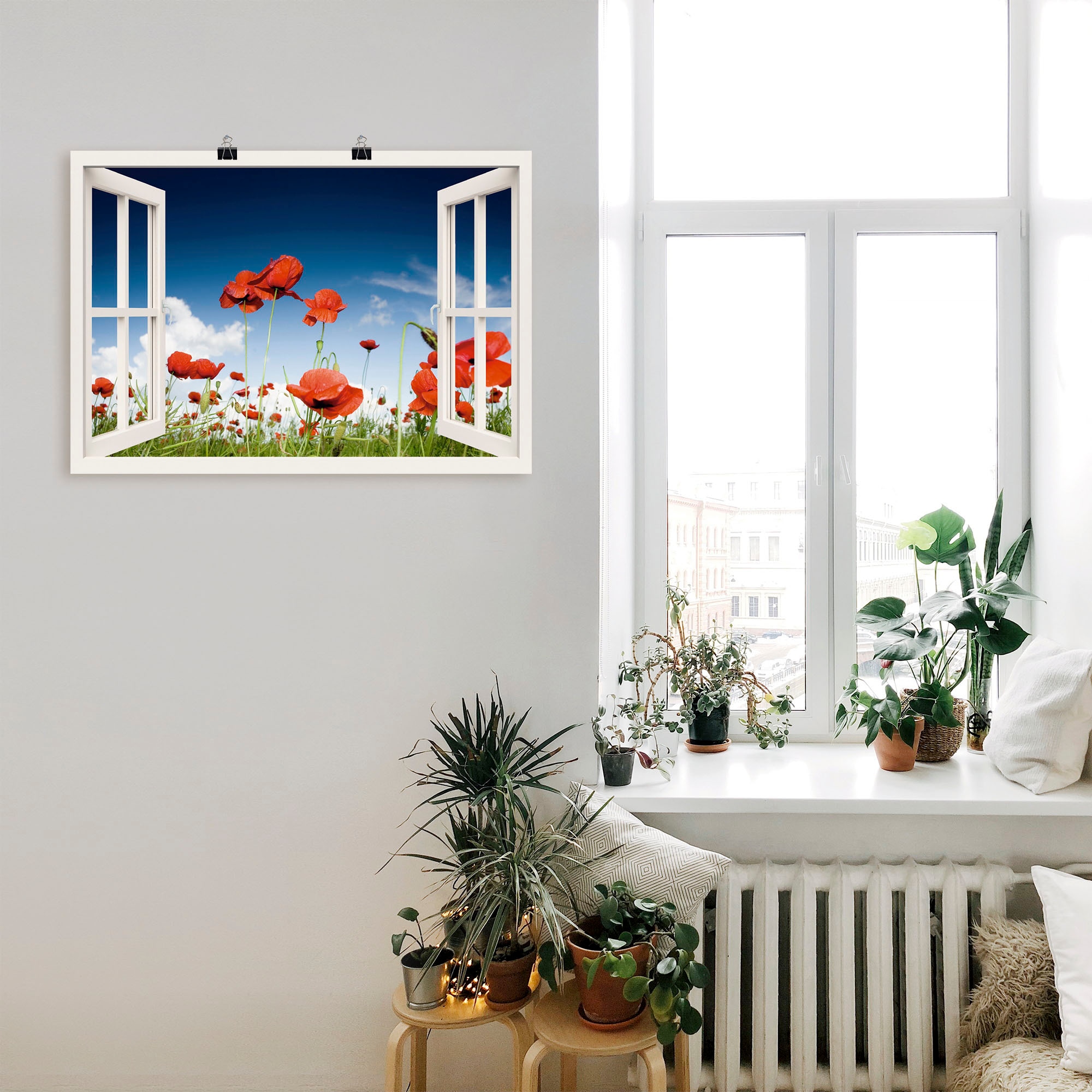 Artland Poster »Fensterblick Feld mit Mohnblumen« Fensterblick 1 Stk. tlg. ohne Rahmen