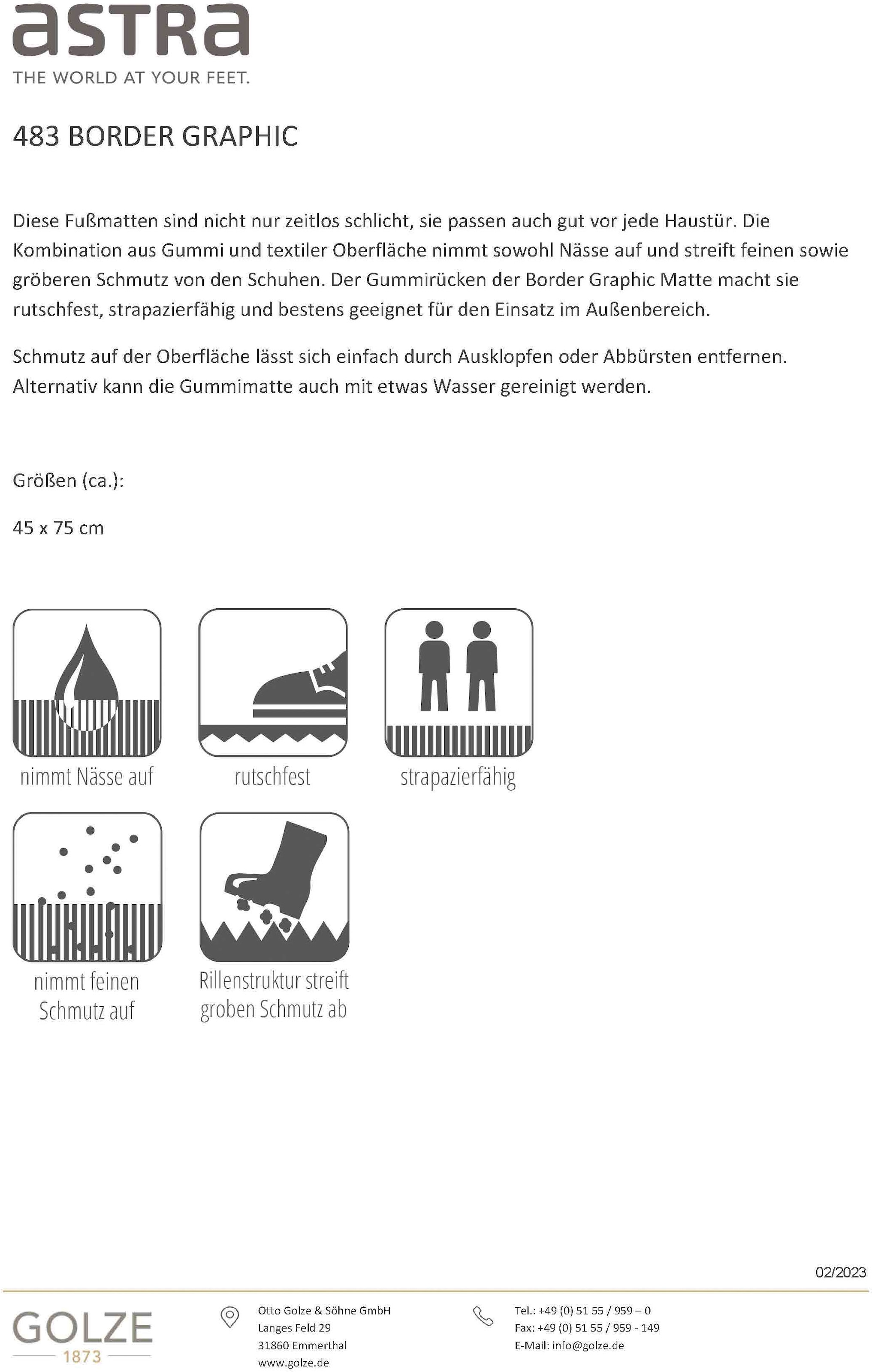 ASTRA Fussmatte »Border Graphic« rechteckig 8 mm Höhe Türmatte, Schmutzfangmatte, rutschfest, In und Outdoor