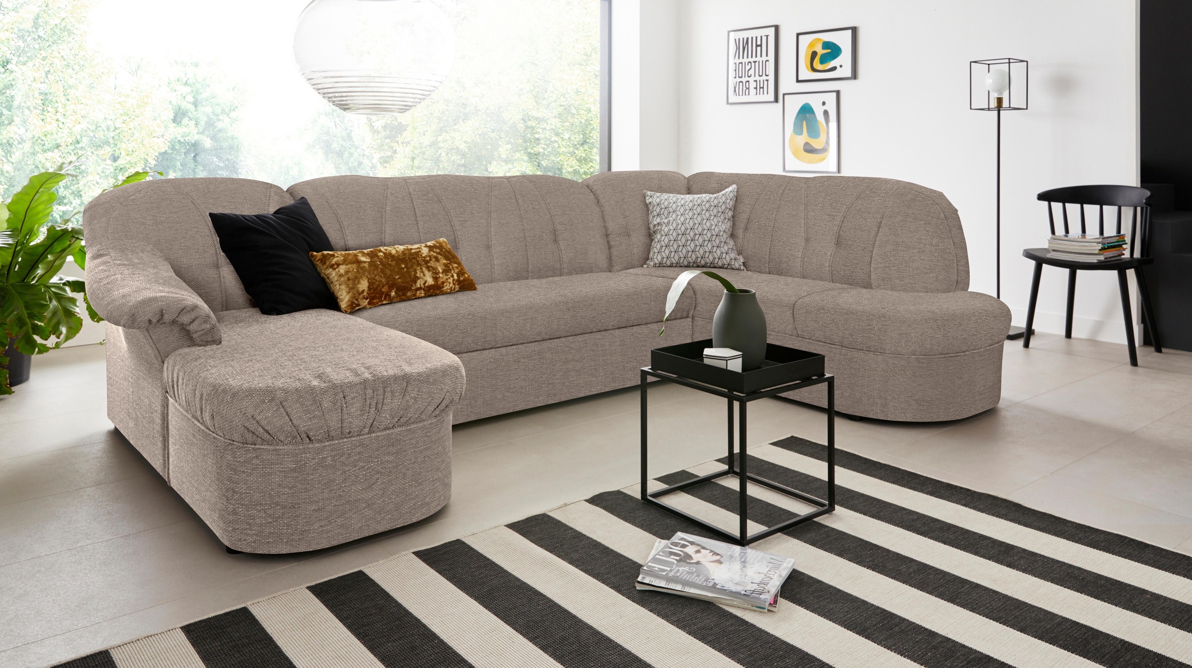 DOMO collection Wohnlandschaft »Pegnitz, zeitlos und modern, mit attraktiver Rückensteppung, U-Form«, wahlweise mit Bettfunktion