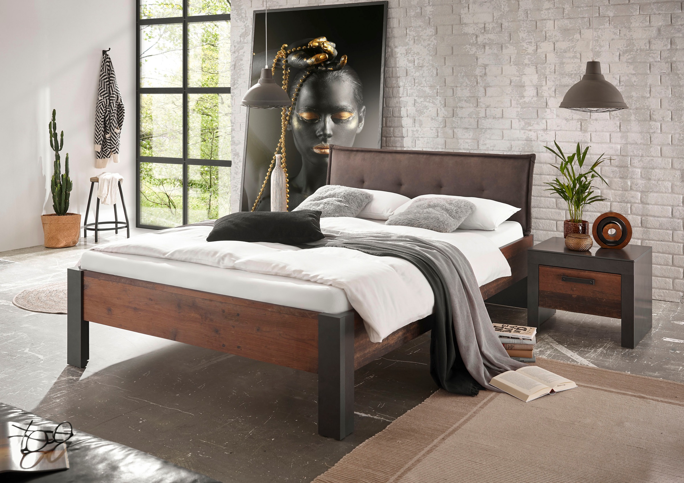 Image of Home affaire Bettanlage »BROOKLYN«, (Set, Einzelbett mit Polsterkopfteil, Nachtkommode) bei Ackermann Versand Schweiz