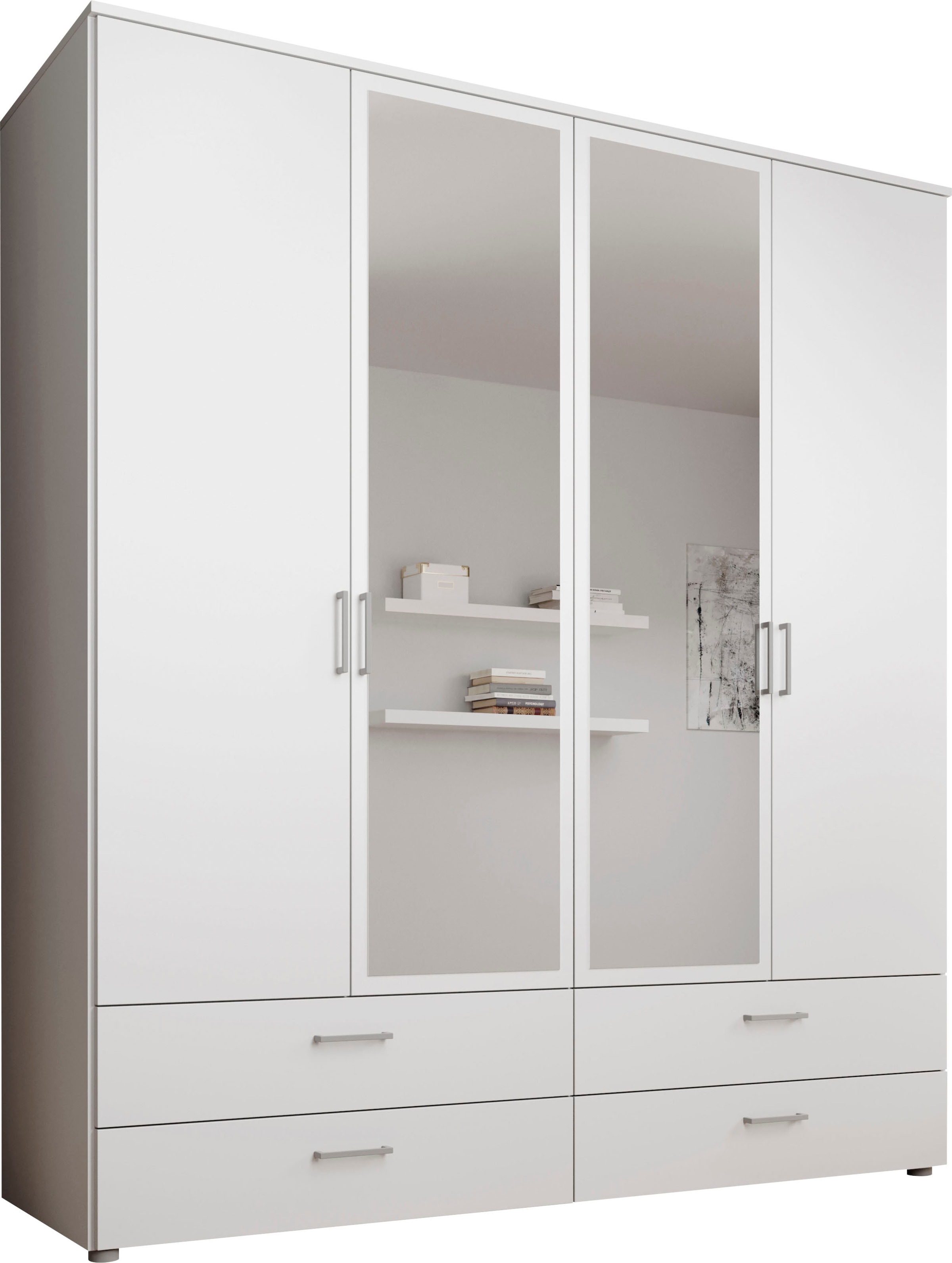 Schlafkontor Drehtürenschrank »Spazio«, weiss, Schlafzimmerschrank mit Spiegel