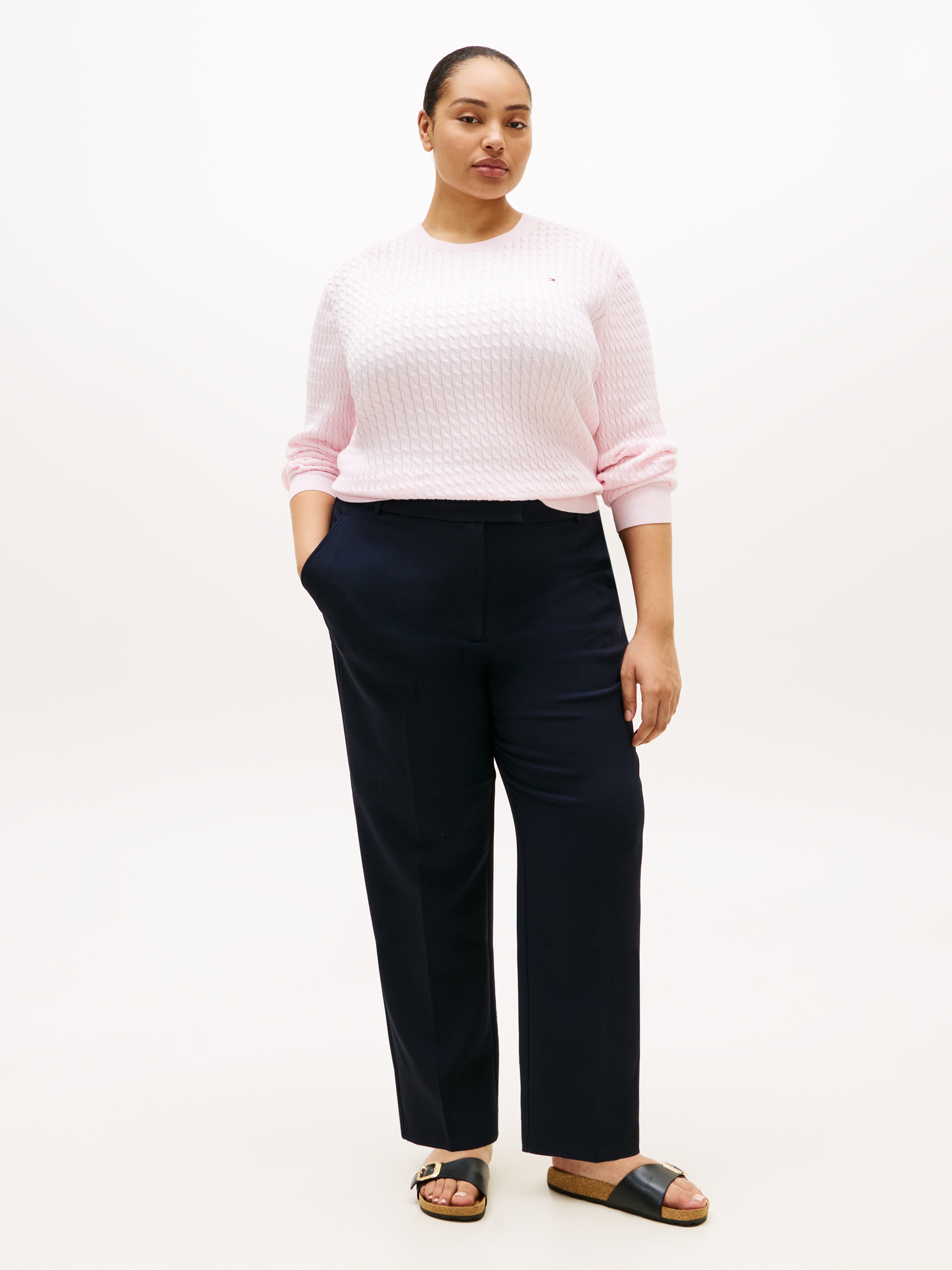 Tommy Hilfiger Curve Pull à col rond »CRV CO CABLE FINE GG CNK SWEATER« in grossen Grössen, mit Zopfmuster