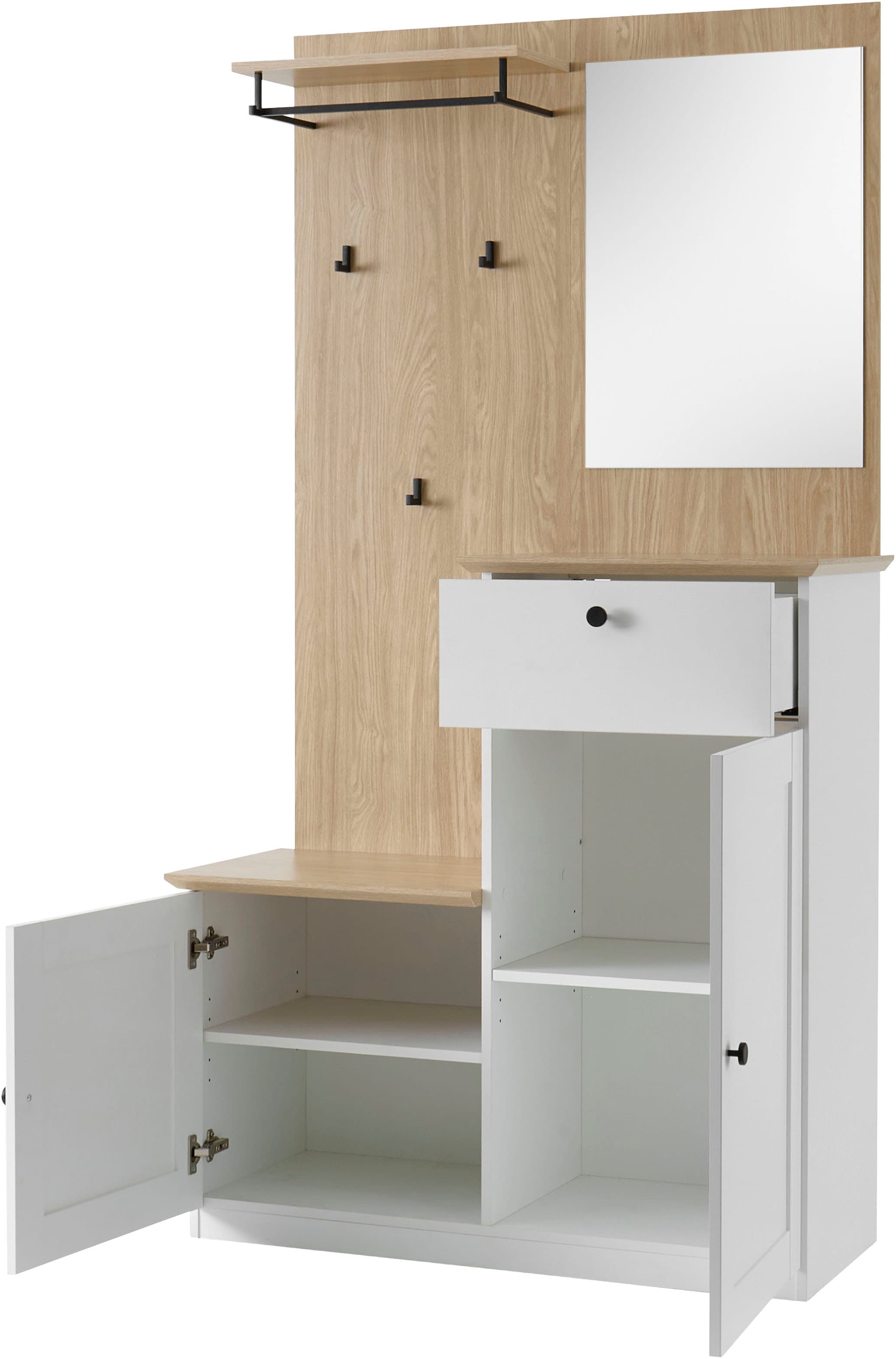 GOODproduct Kompaktgarderobe »Brest, Garderobe im Landhausstil, Flurgarderobe, Dielenschrank« schwarze Metallgriffe, viel Stauraum, für kleine Räume geeignet