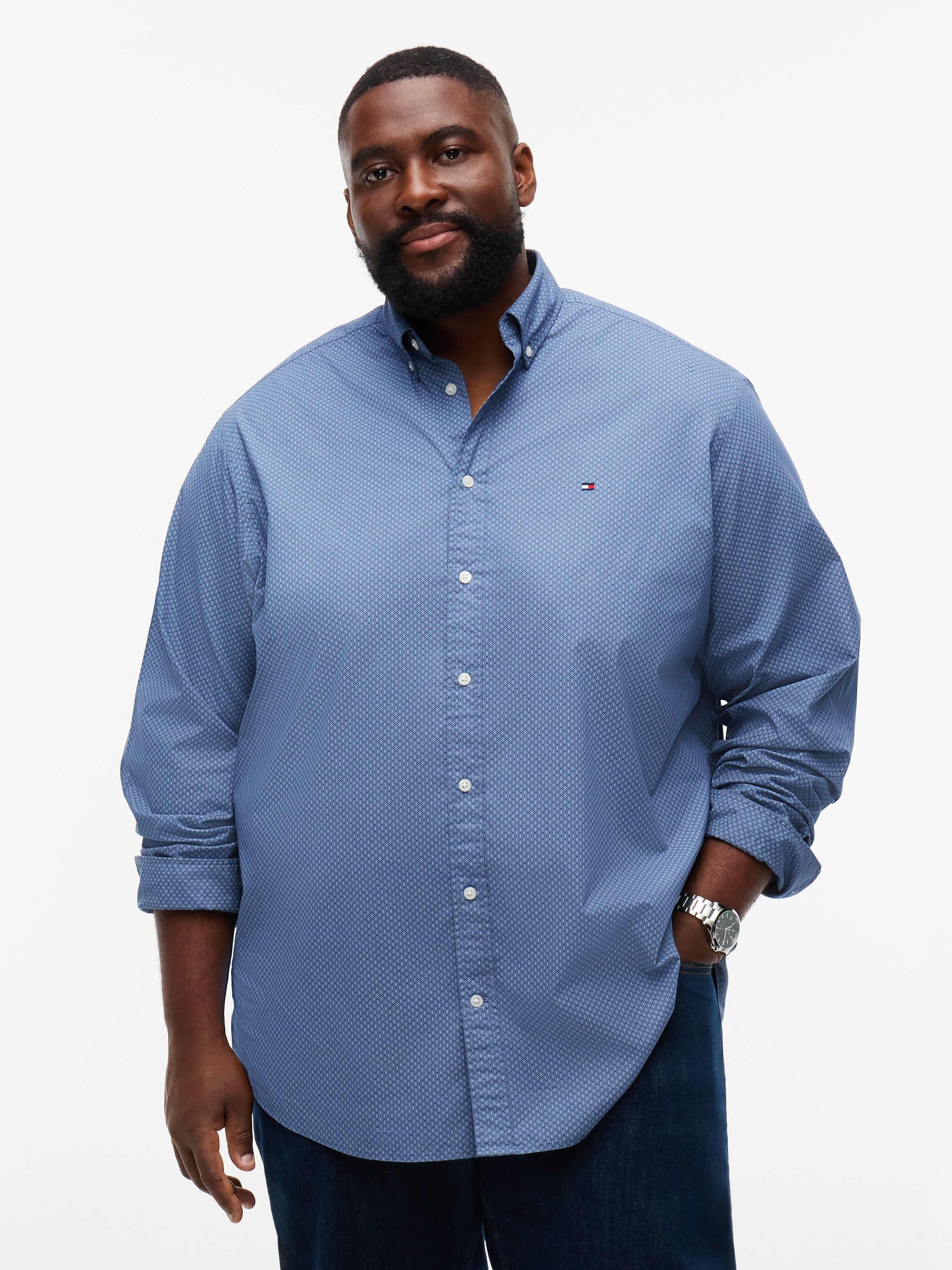 Tommy Hilfiger Big & Tall Langarmhemd »BT-FLEX POPLIN GEO PRINT REGUAL FIT« Grosse Grössen, Button-down-Kragen