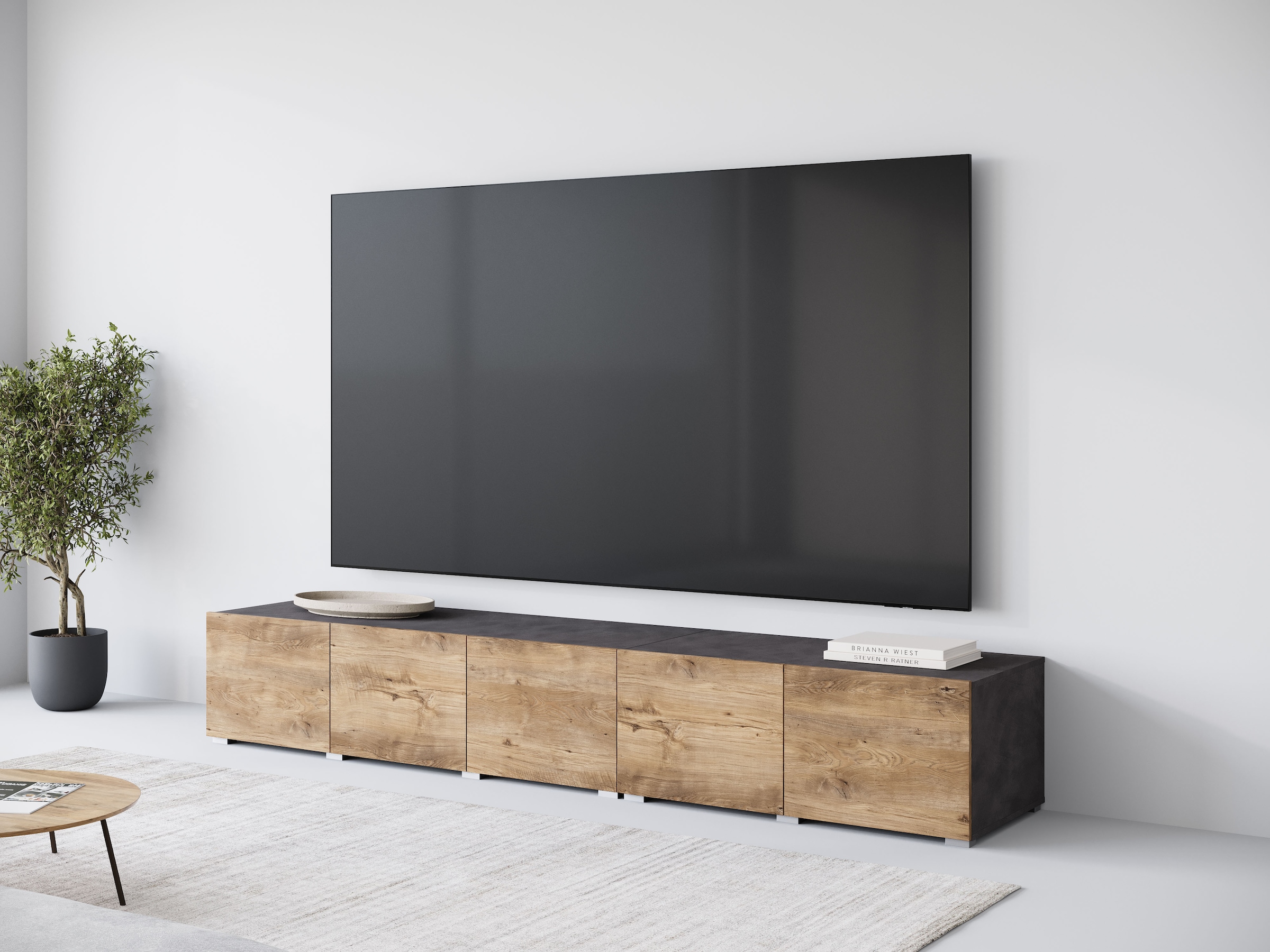 GOODproduct Lowboard »Denver 250 cm für bis zu 98-Zoll TVs - Weltmeisterschaft im XXL Format« Wahlweise mit oder ohne offenes Fach in der Mitte