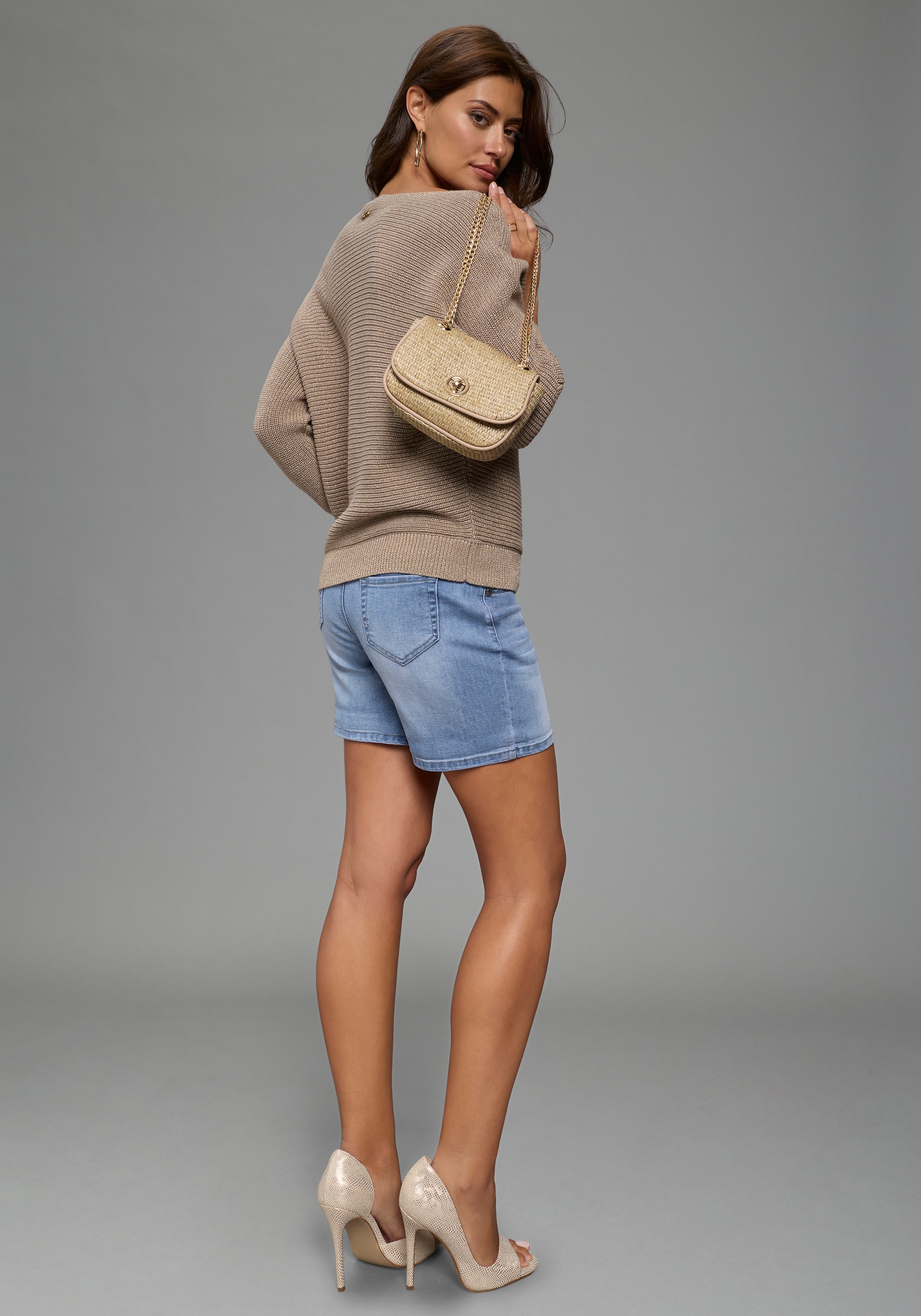 Laura Scott Pull à manches 3/4 mit Glitzergarn und lässigem Schnitt