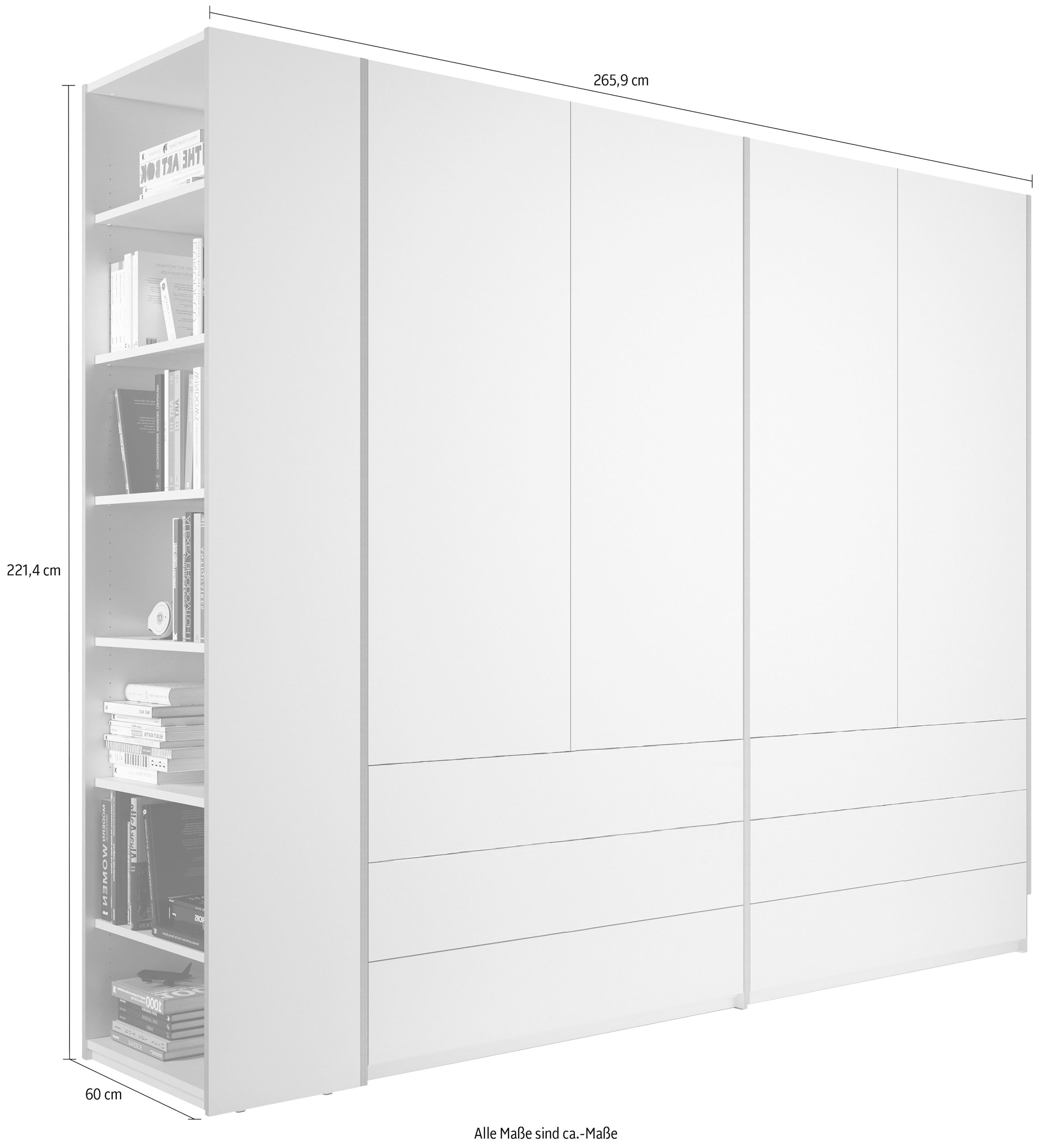 Müller SMALL LIVING Kleiderschrank »Modular Plus Variante 4«, 6 Schubladen, Anbauregal wahlweise links oder rechts montierbar