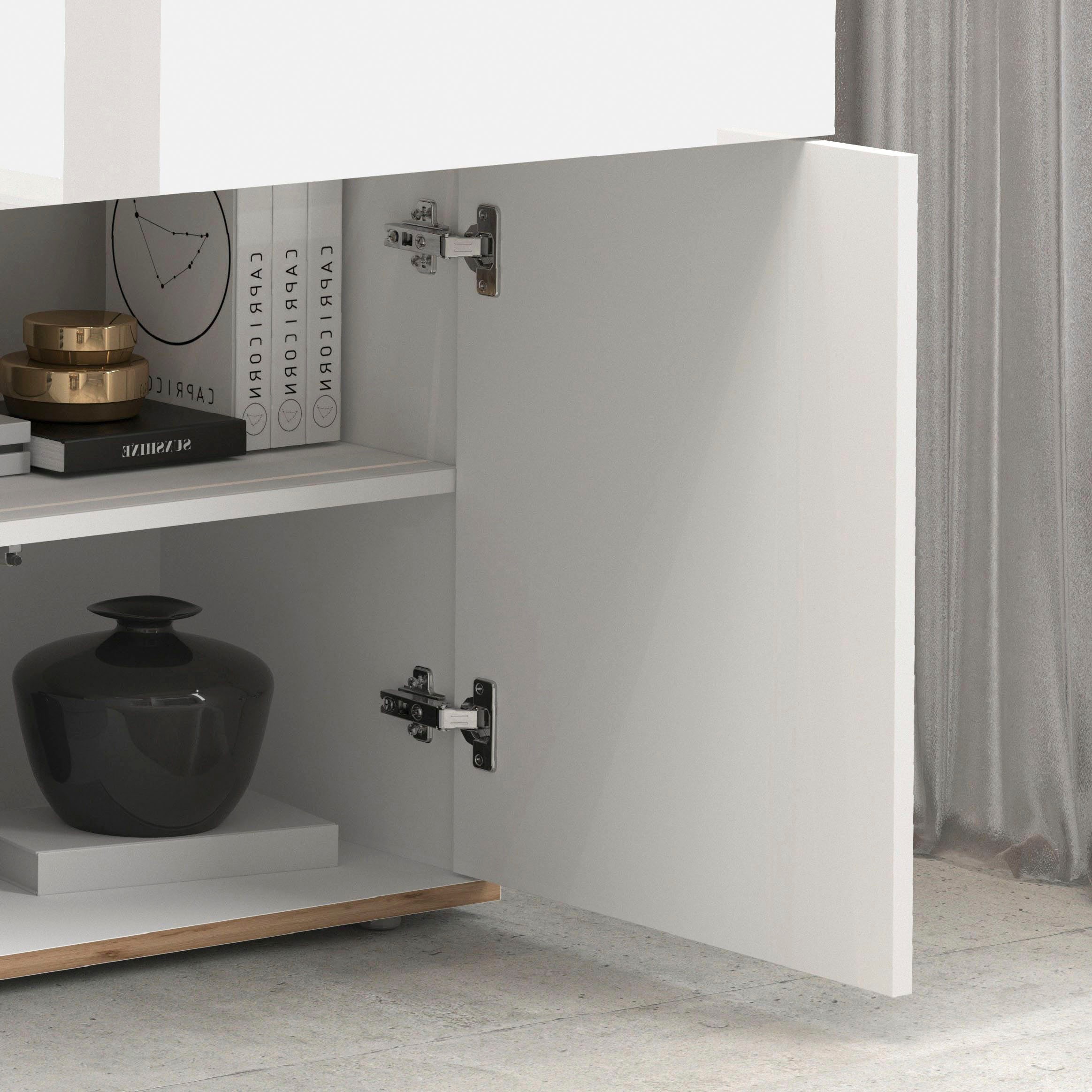 GOODproduct Sideboard »Garda Kommode, Schrank, 4 Türen mit Push-to-Open, Made in Italy« Hochglanzlackierte Fronten,2 Schubladen, grifflos Breite 160,1 cm