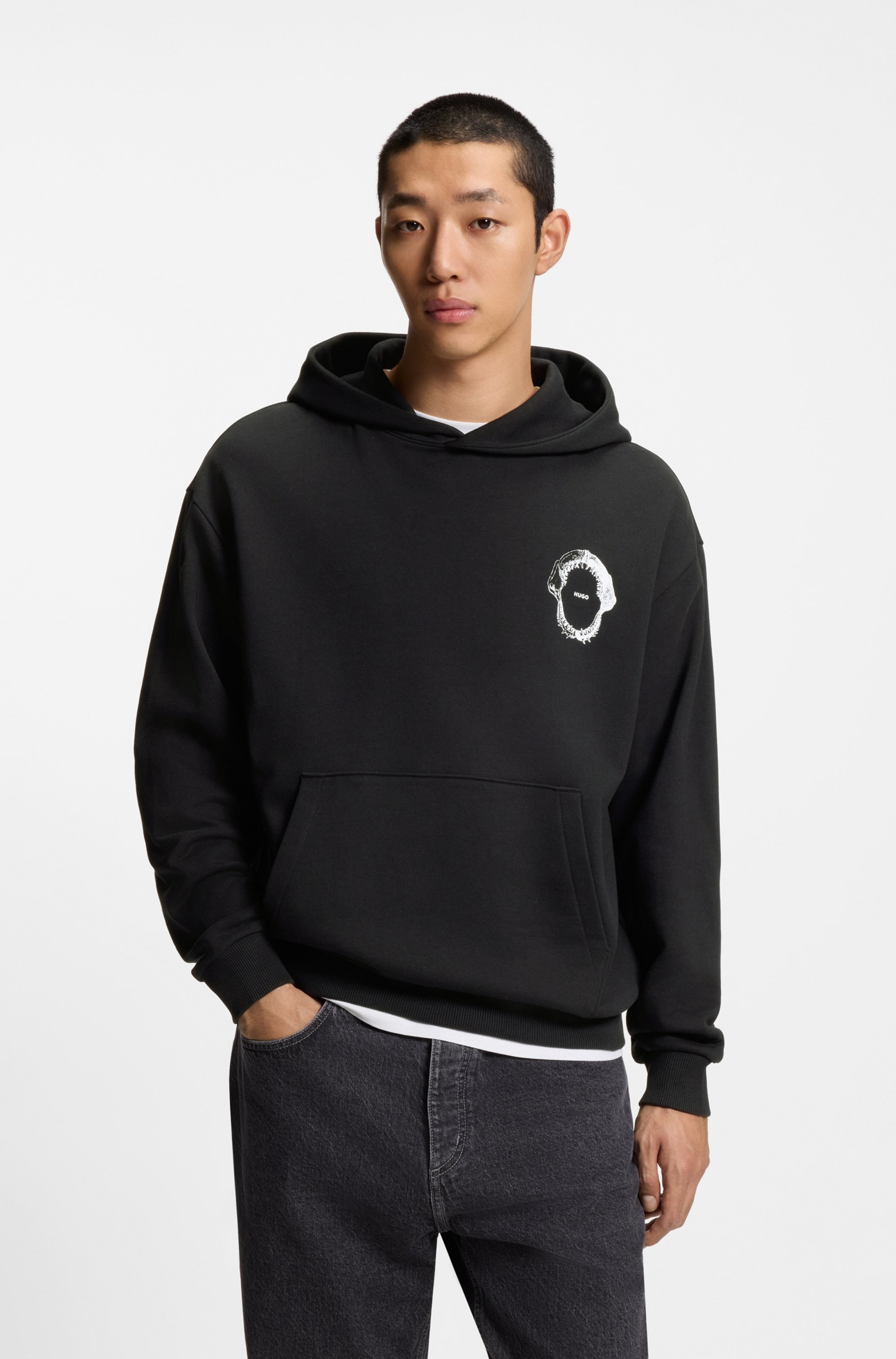Image of HUGO Hoodie, Regular Fit, Kängurutasche, Rückendruck