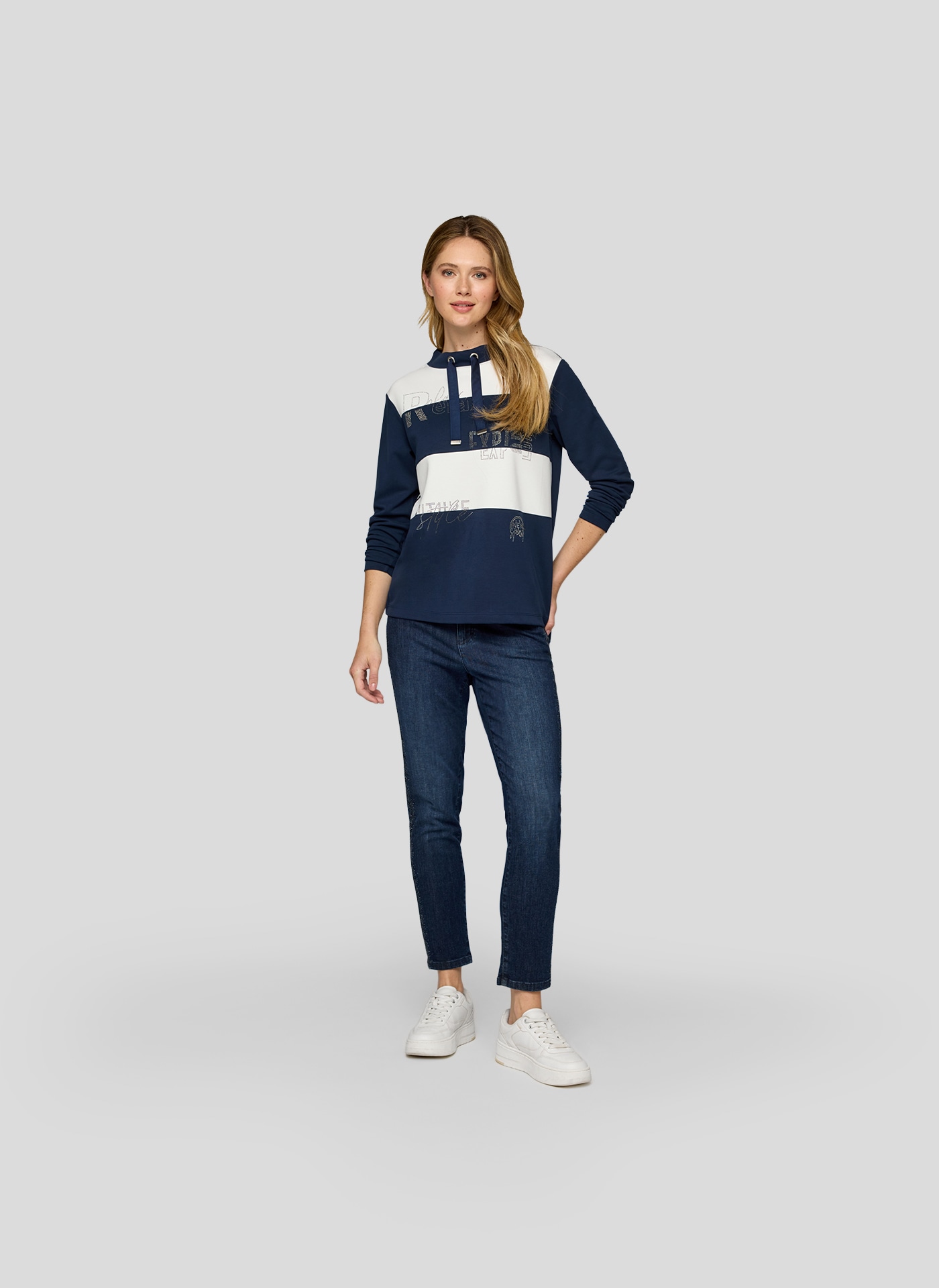 Rabe Langarmshirt in Colorblocking-Optik und mit Glitzersteinen