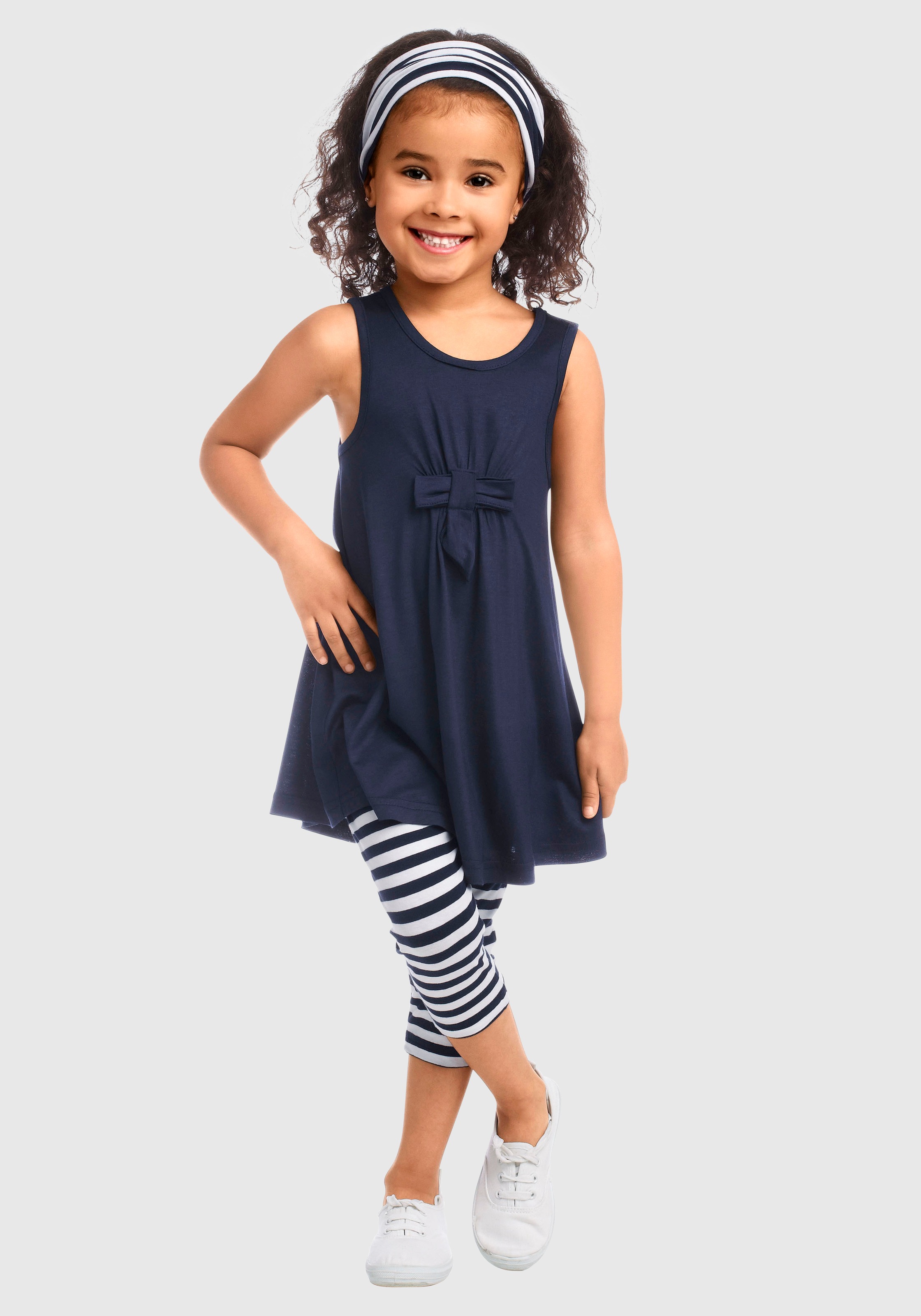 Image of KIDSWORLD Kleid, Leggings & Haarband, (Set, 3 tlg.), Capri und Haarband maritim geringelt bei Ackermann Versand Schweiz