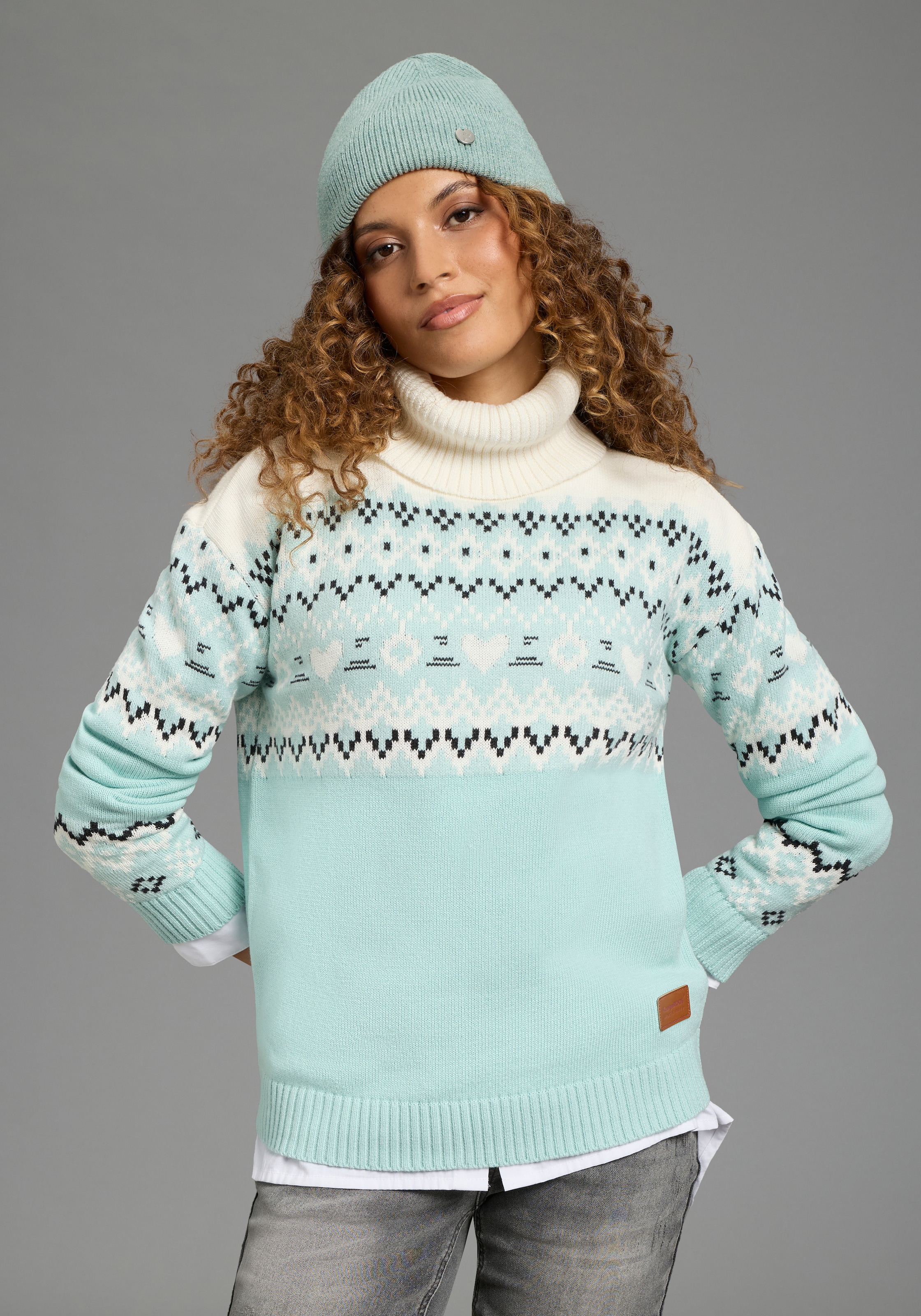 Image of KangaROOS Rollkragenpullover mit Rollkragen, aus Baumwolle, Norwegermuster