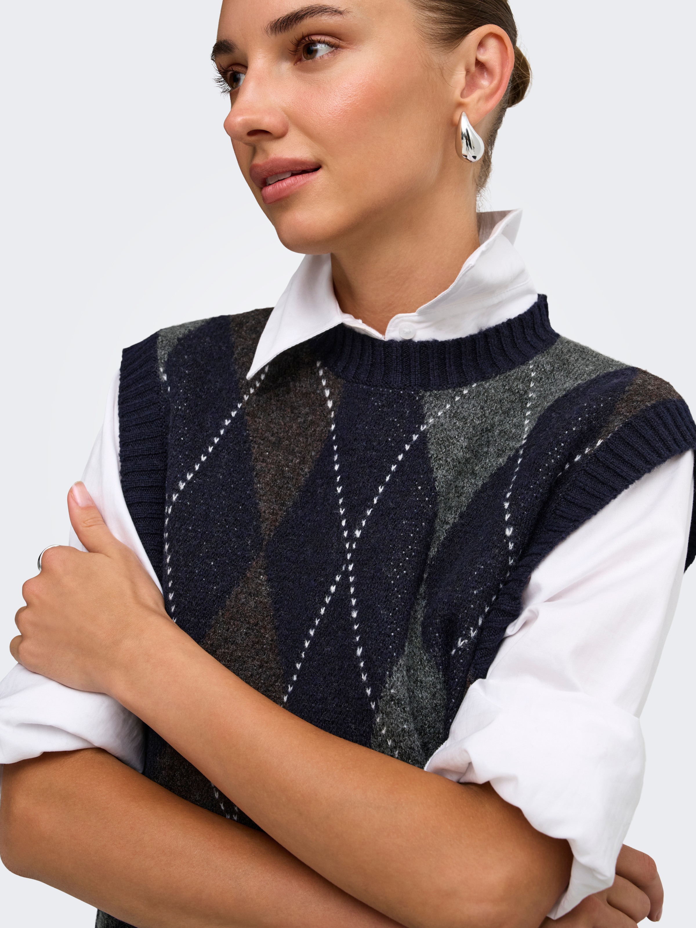 ONLY Pullunder »ONLRHOMBUS HARLEQUIN VEST KNT NOOS« Materialmix, regular fit