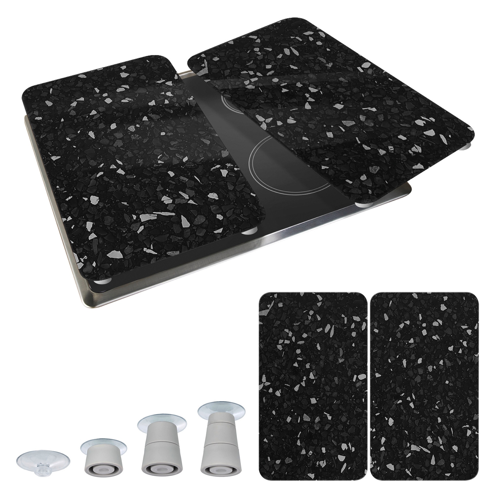 WENKO Herd-Abdeckplatte »Universal Modell Terrazzo«, (Set, 2 tlg.), Herdabdeckung für alle Herdarten, kratzfest, mit rutschfesten Füssen