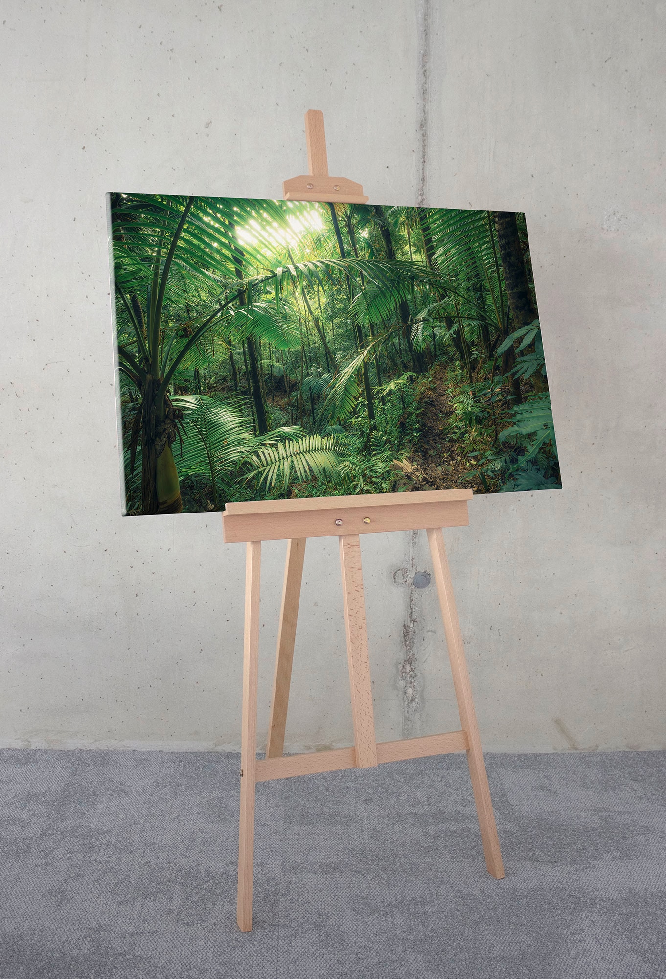 Komar Leinwandbild »Jungleflair - Grösse 90 x 60 cm«, Baum-Blätter-Natur-Berge-Blumen-Foto-Jahreszeiten-Landschaft-Meer-Strand-Palmen, (Packung, 1 St.), Keilrahmenbild mi Echtholzrahmen