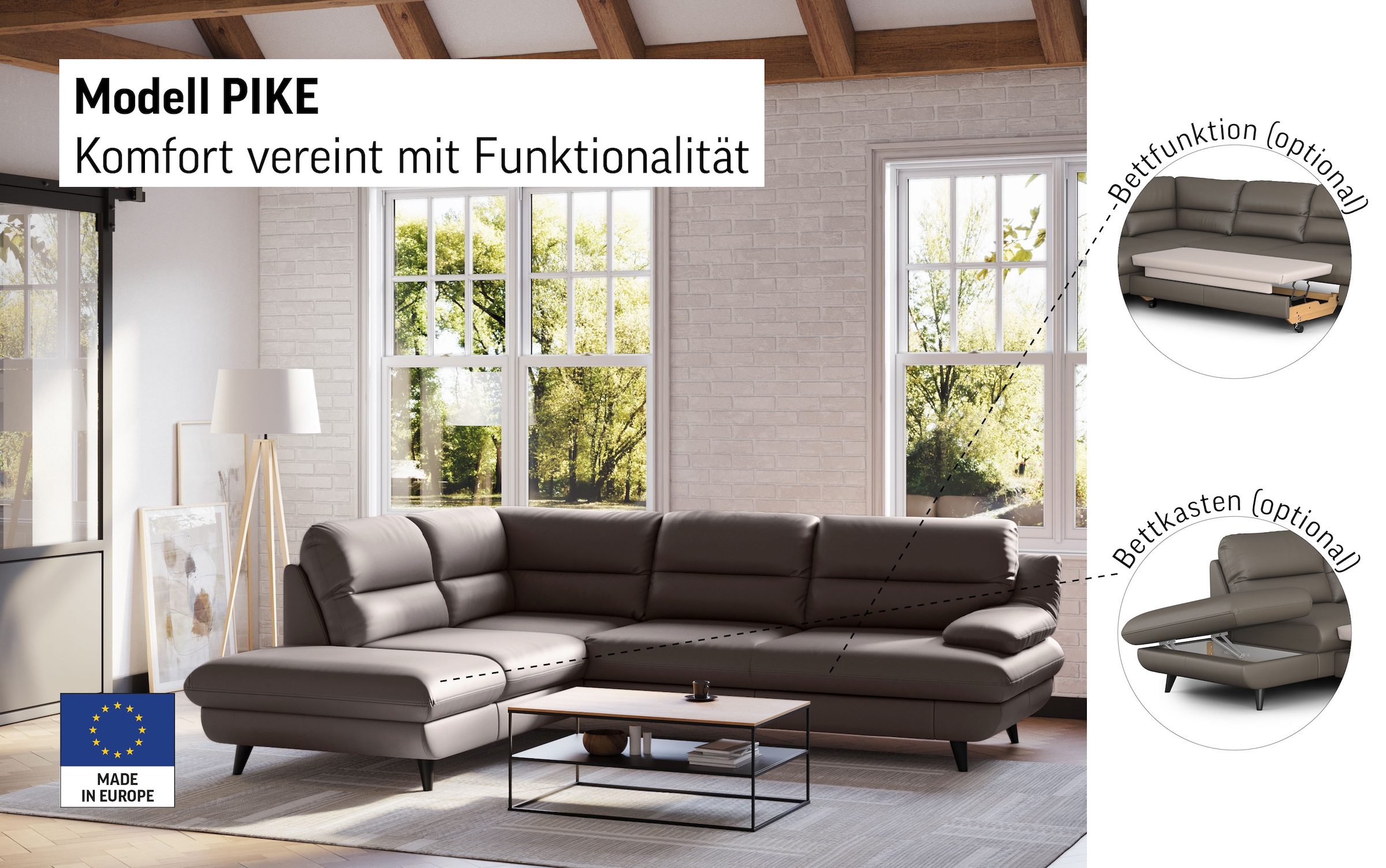 COTTA Ecksofa »Pike L-Form, B: 266 cm« optional Bettfunktion & Bettkasten