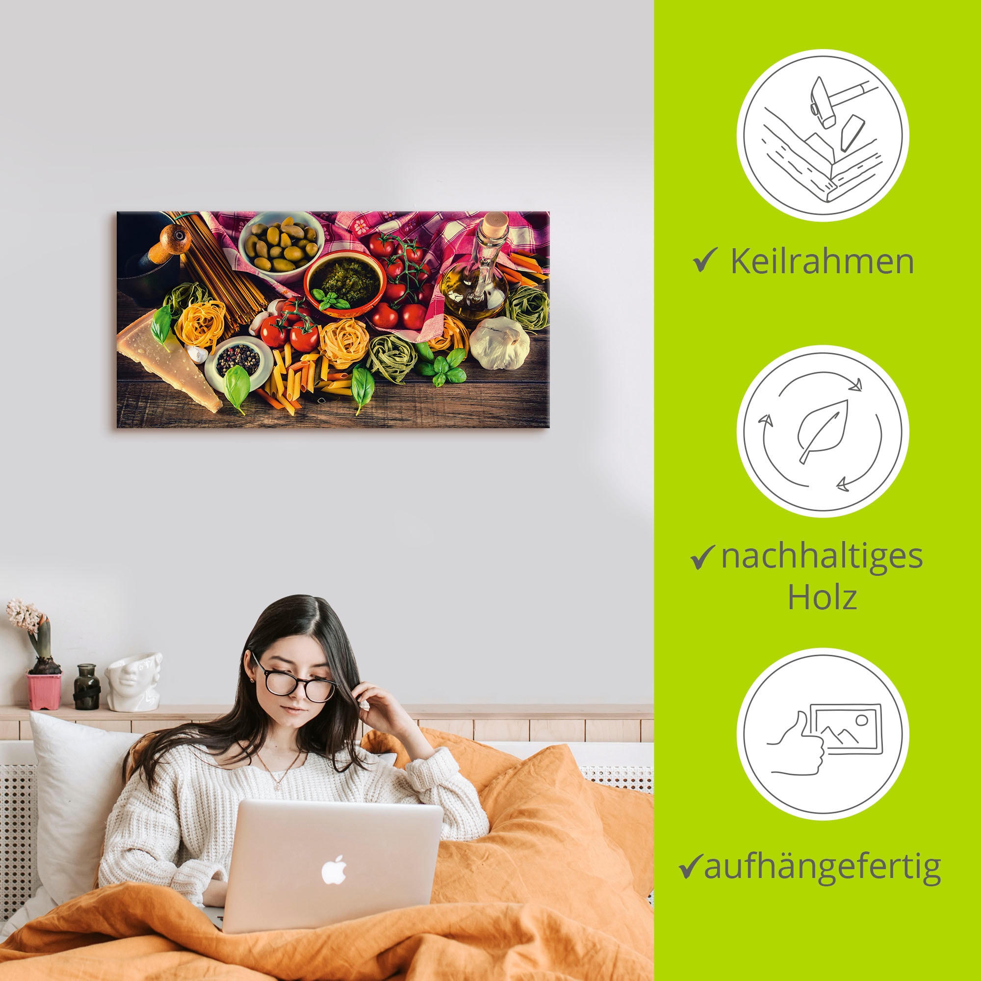 Artland Tableau sur toile »Italienisch mediterrane Lebensmittel« 1 cuis tlg. auf Holzrahmen gespannt