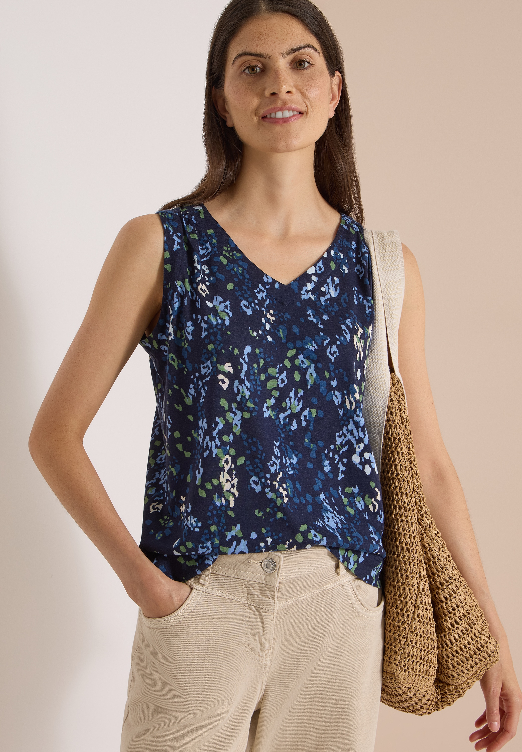 Cecil Haut de chemise top d'été avec col en V arrondi et motif graphique