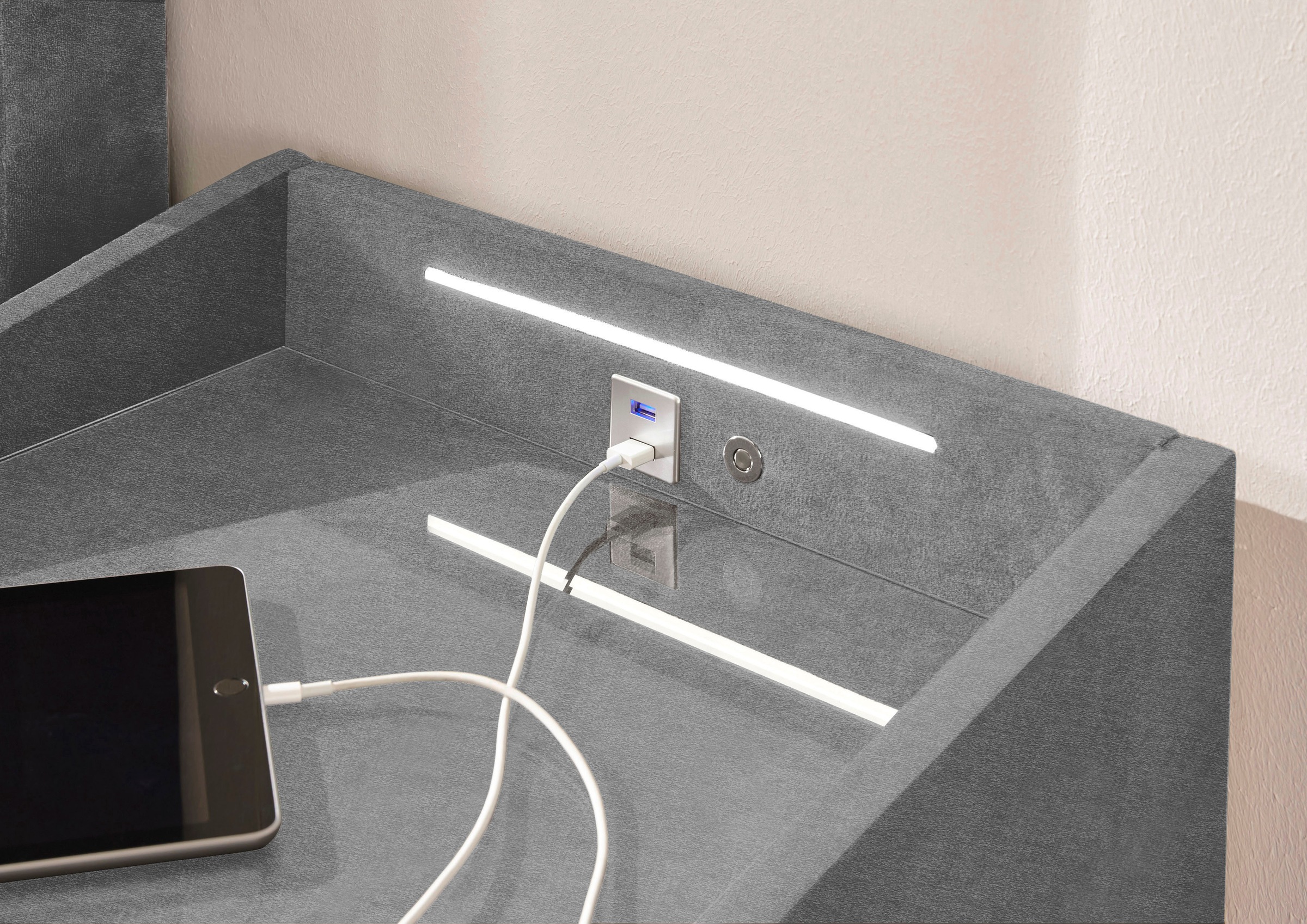 ED EXCITING DESIGN Nachtkonsole »Moon«, mit LED-Beleuchtung und USB-Anschluss & USB-C-Anschluss