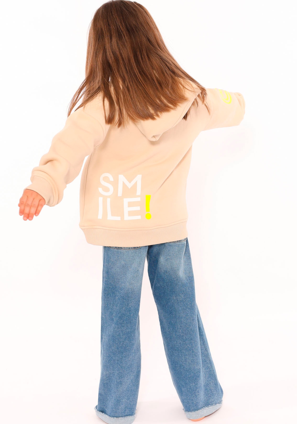 Zwillingsherz Hoodie »"Alissa-Kids"«, mit "Smile"-Aufdruck in Neonfarben und gestickte Smiley
