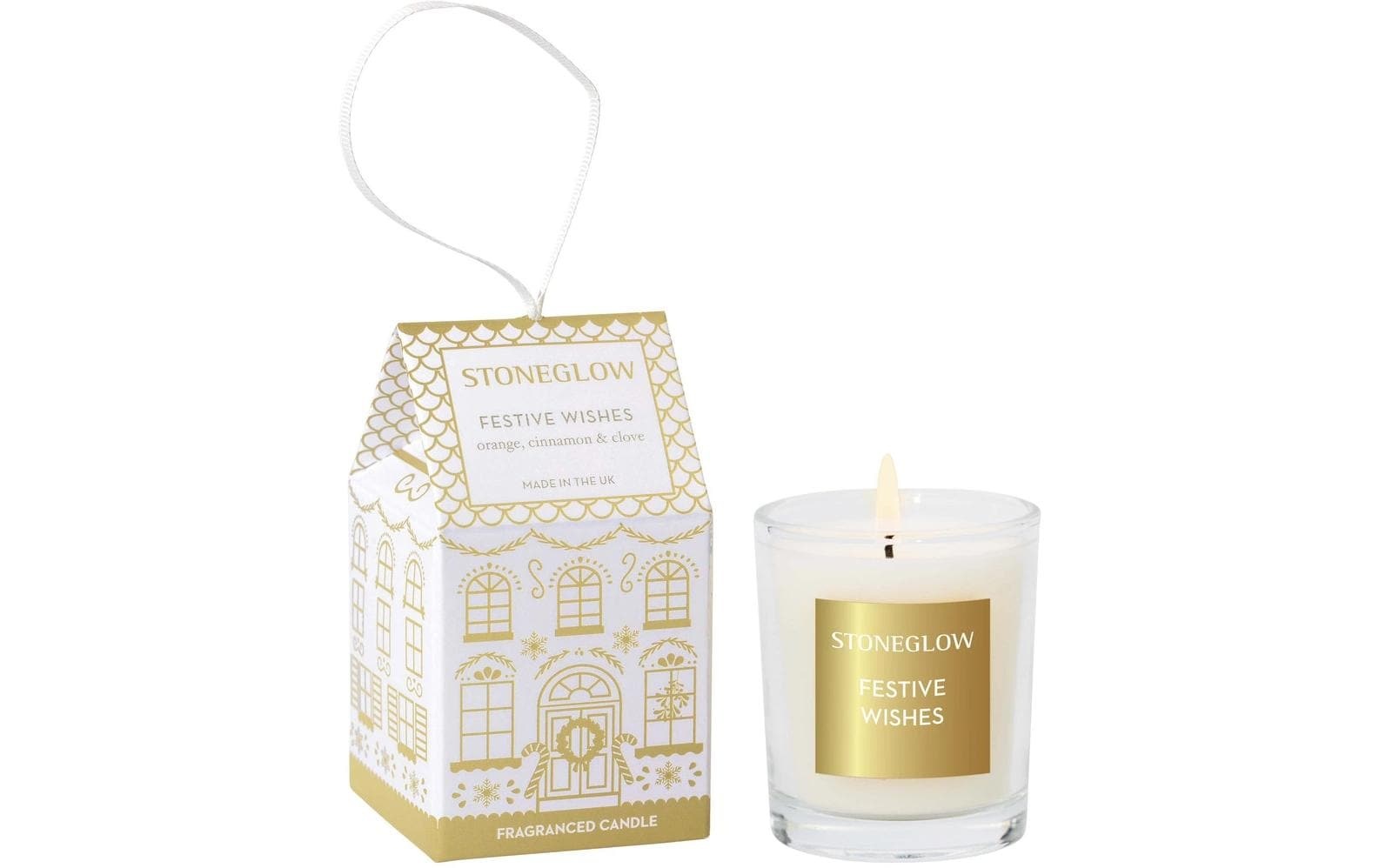 Image of Stoneglow Duftkerze "Weihnachtskerze Festive Wishes Gold/Weiss"