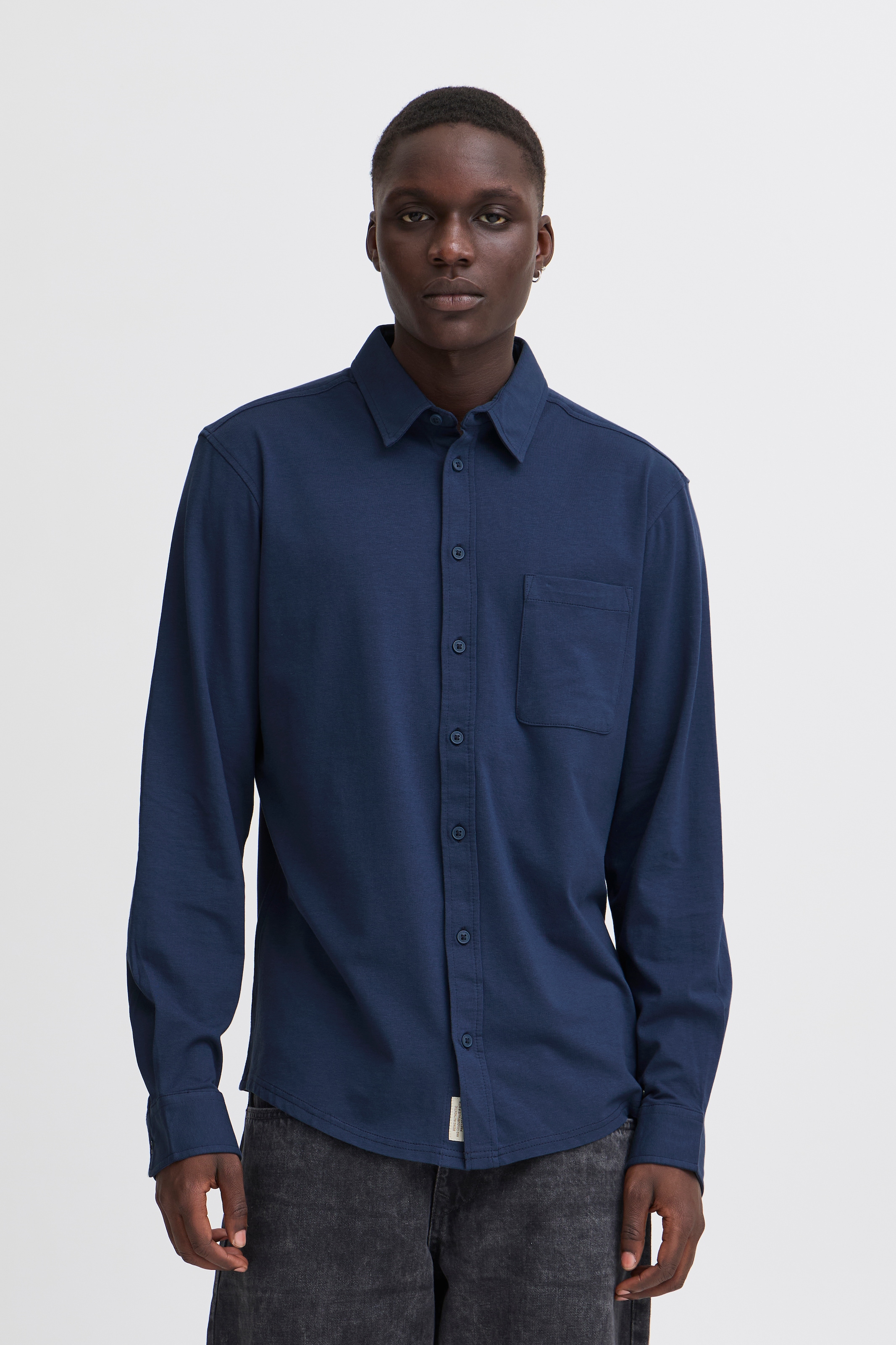 Image of Blend Langarmhemd "BHALO JERSEY SHIRT - NOOS" aus Baumwollmischung, mit Elasthan, elastische Verarbeitung