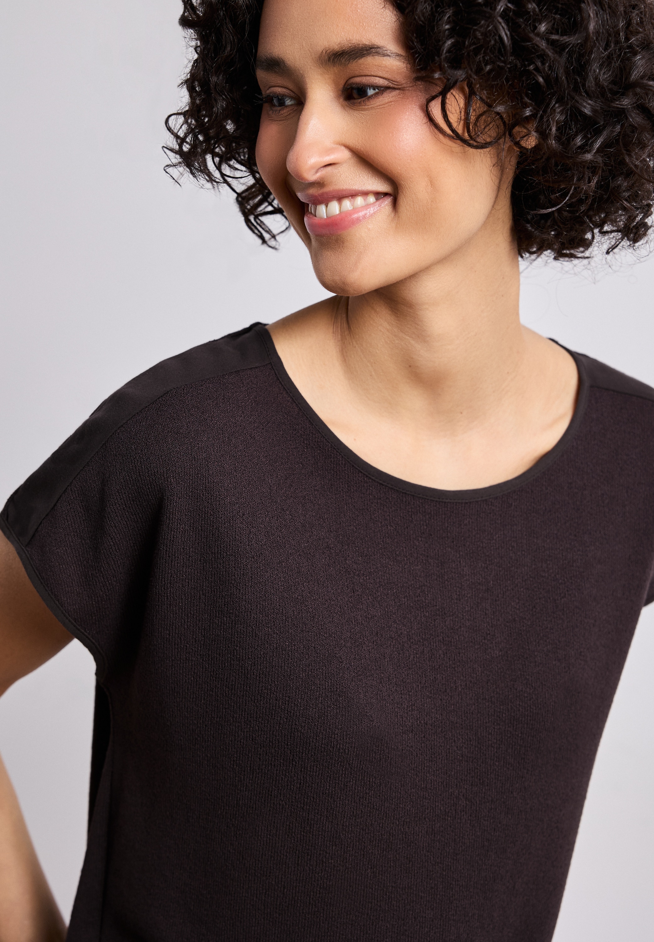 Image of STREET ONE Shirttop unifarben, Sommershirt, in Strick-Optik