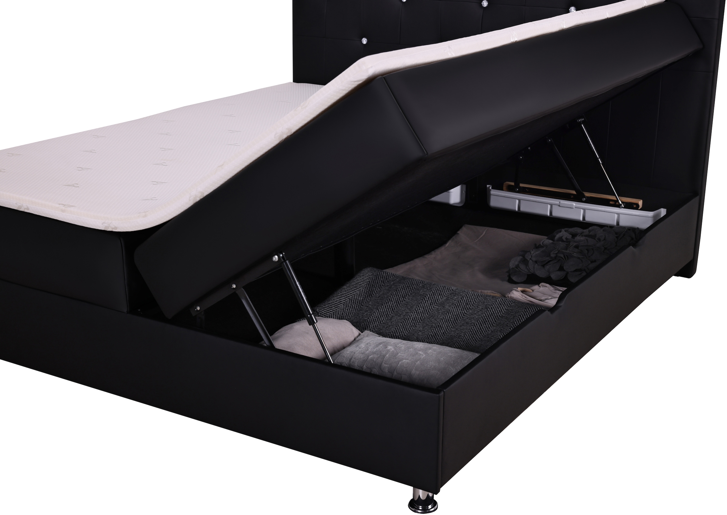 Home affaire Boxbett »Big Noux aus schwarzem Kunstleder mit Kristallsteinen im Kopfteil« inkl. Bettkasten, erhältlich in der Grösse 180x200cm