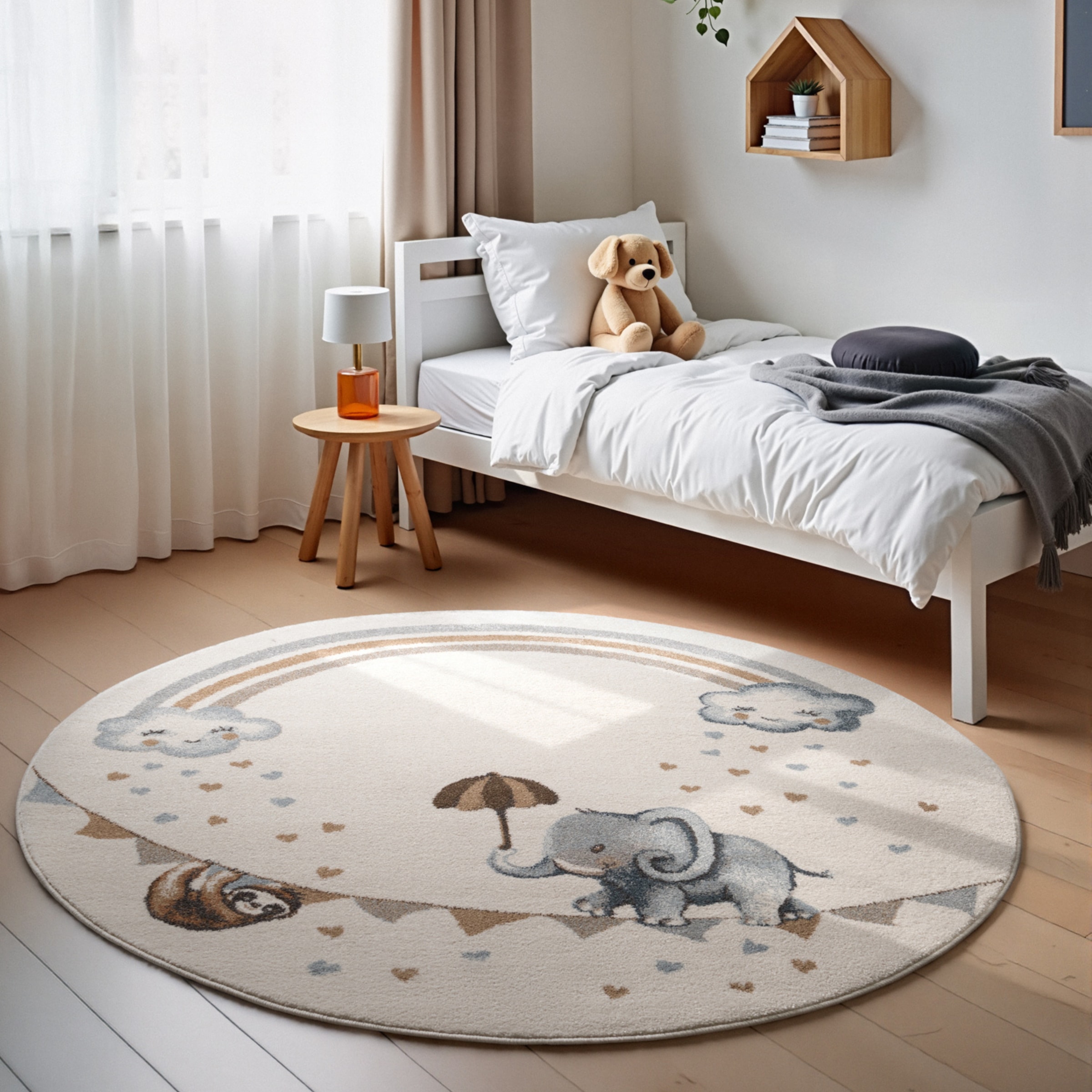 Image of Villeroy & Boch Kinderteppich "Walk like an Elephant Rainbow Teppich" rund 9 mm Höhe Spielteppich weich, Kinderzimmer, Boho Kids Spielunterlage, Tieremotiv