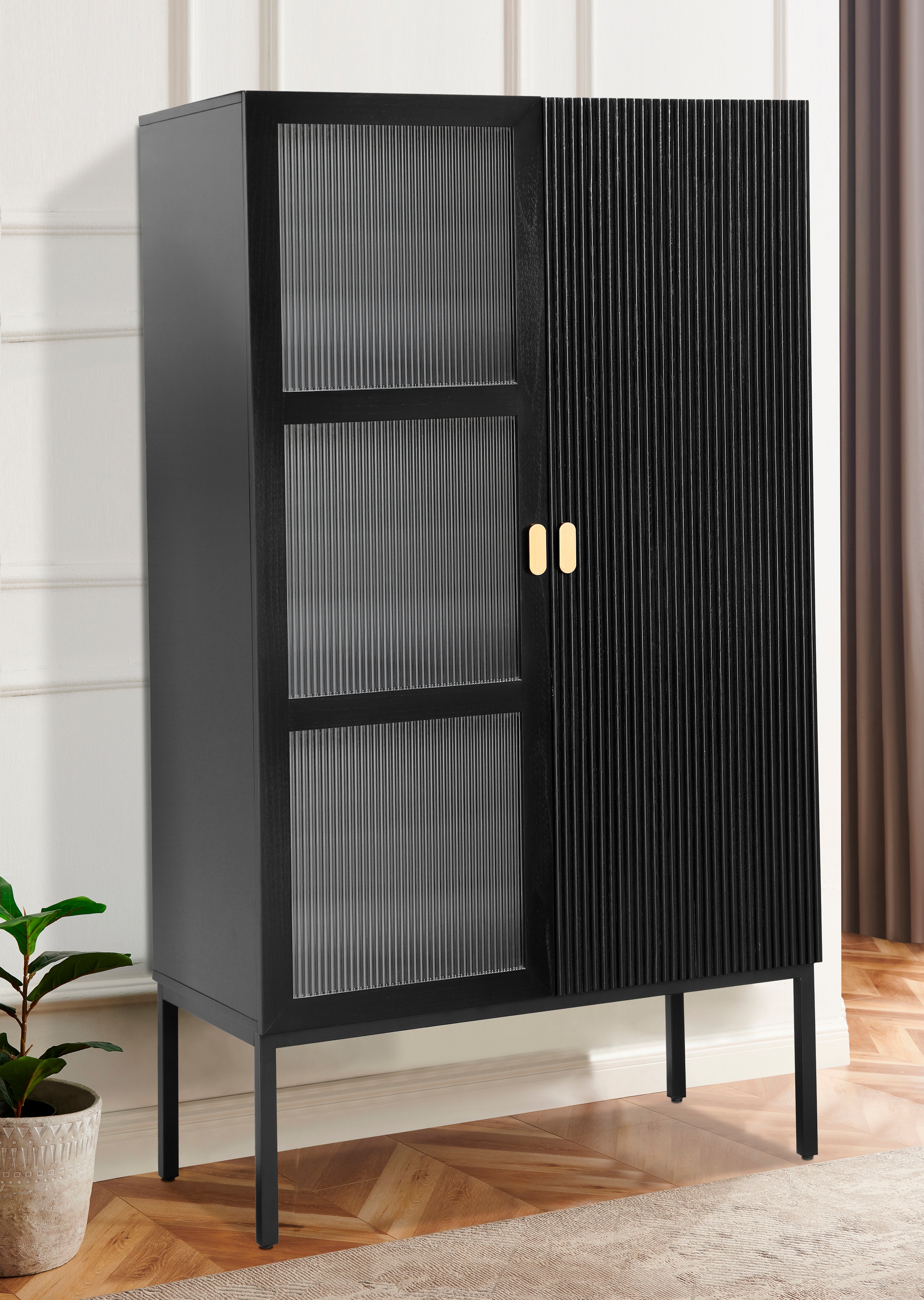 Image of Leonique Mehrzweckschrank »Meaux«, Viel Stauraum, 1 Glastür, 1 Tür in Riffeloptik, Breite 107 cm bei Ackermann Versand Schweiz