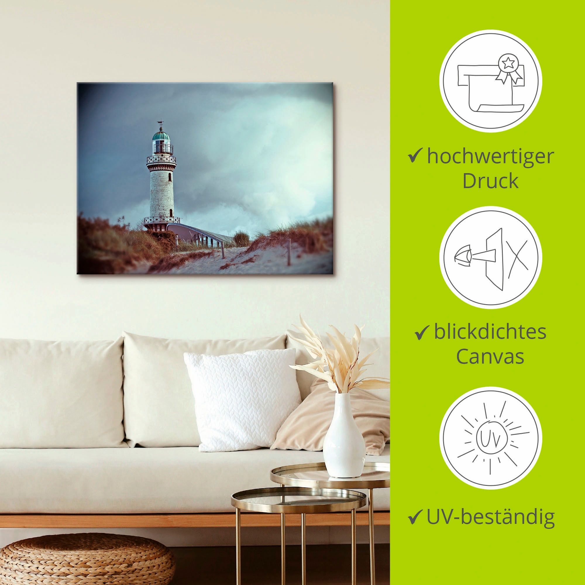 Artland Wandbild »Der Warnemünder Leuchtturm« Gebäude 1 Stk. tlg. als Leinwandbild, Poster in verschied. Grössen