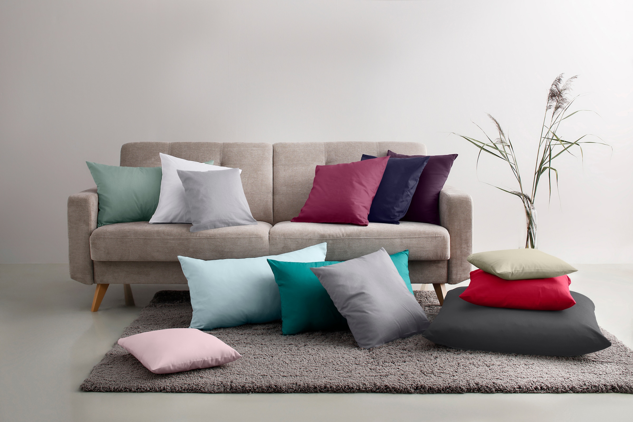 OTTO home Kissenbezüge "Luisa" aus 100% Baumwolle, mit Reißverschluss, atmungsaktiv, uni