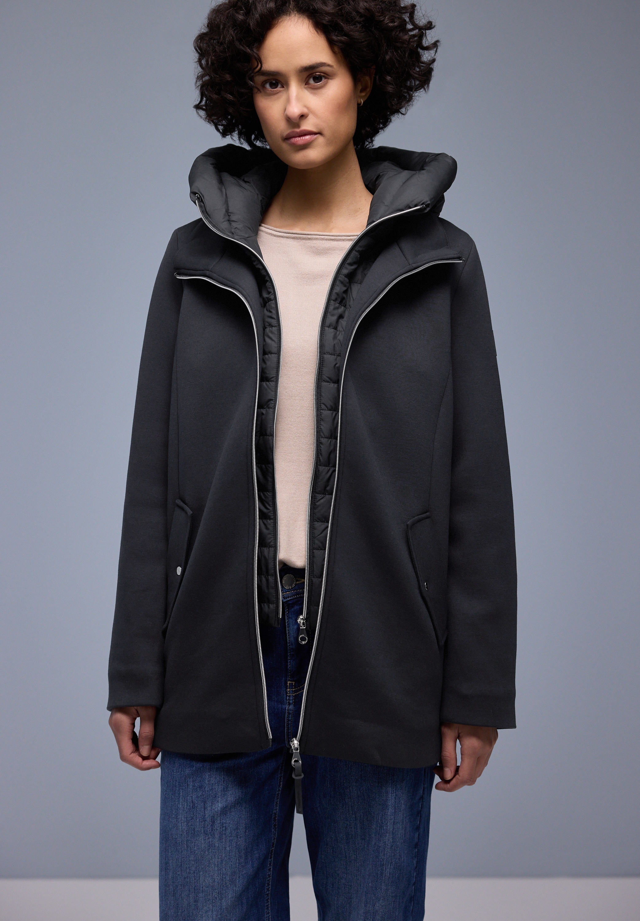 Image of STREET ONE Langjacke mit Kapuze im Doppel-Layer-Look und mit Kapuze