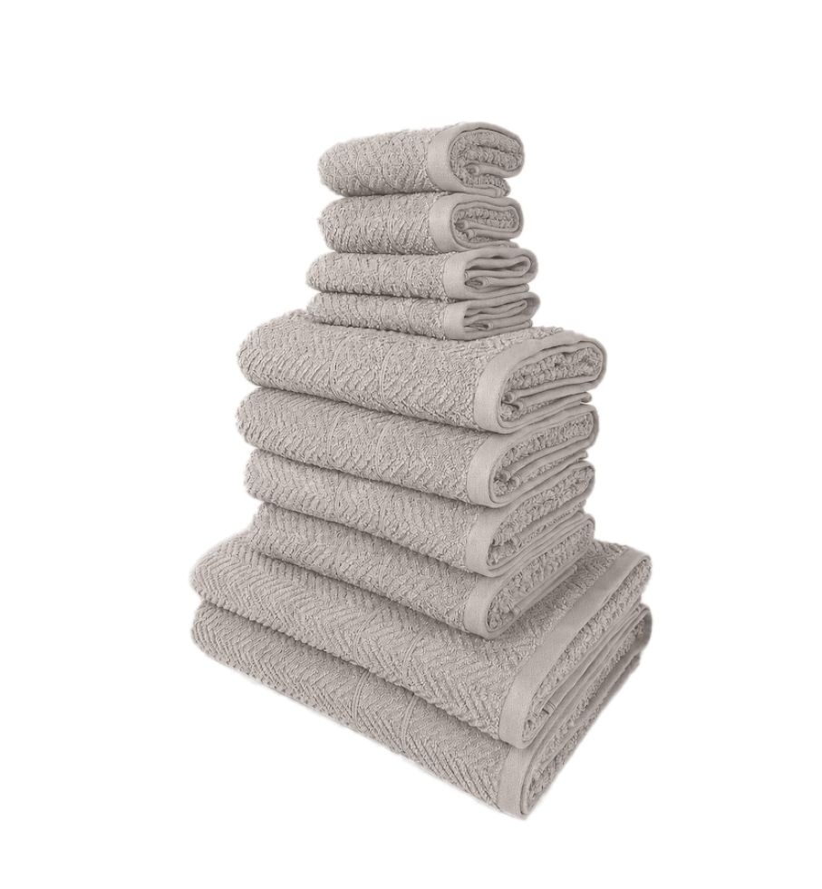Image of GOODproduct Handtuch Set "Inga mit Struktur, Duschtücher, Handtücher, Gästetücher, Seiftücher" 10 Frottier Strukturierte Handtücher mit Bordüre, 100% Baumwolle, einfarbig, weich