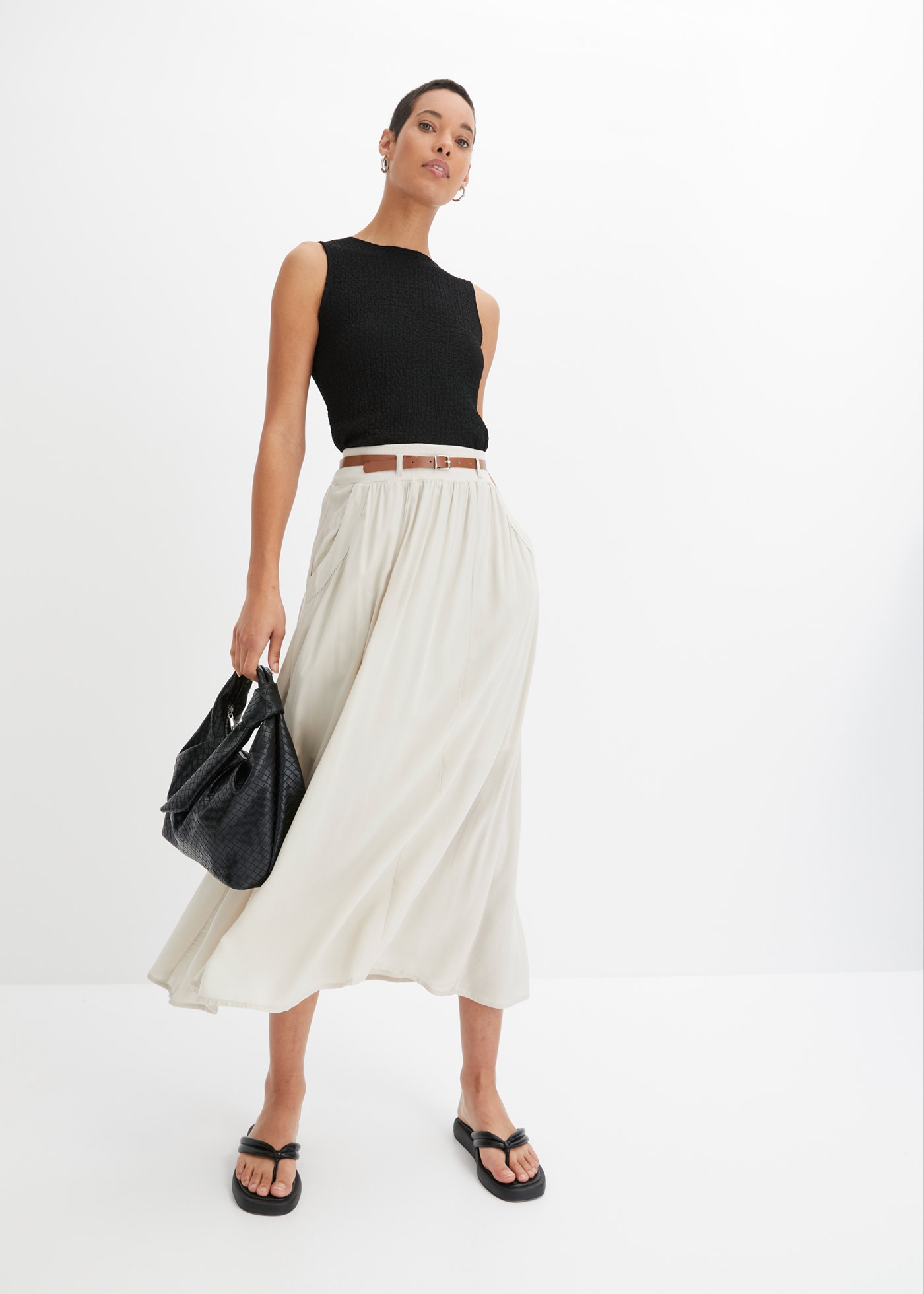 bonprix Maxi jupe »Maxirock mit Gürtel (2-tlg.Set)« Ensemble, 2 mit Gürtel, Maxilänge, ausgestellte Passform, mit Eingrifftaschen
