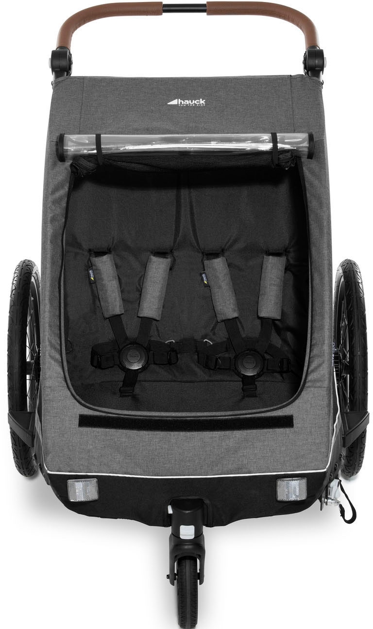 Hauck Fahrradkinderanhänger »2in1 Bike Trailer und Buggy Dryk Duo, melange grey« für 2 Kinder; inklusive Deichsel