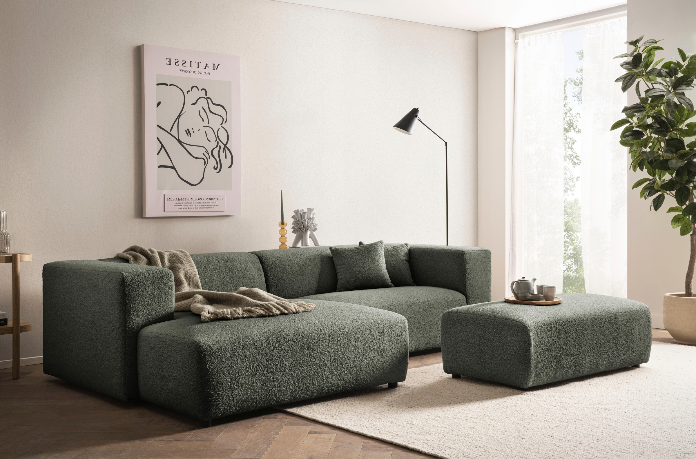 andas Polsterecke »BAKELS, Ecksofa-Set mit Hocker, L-Form mit Schlaffunktion«, Ecksofa-Set (incl. Hocker) im trendigen Megacord