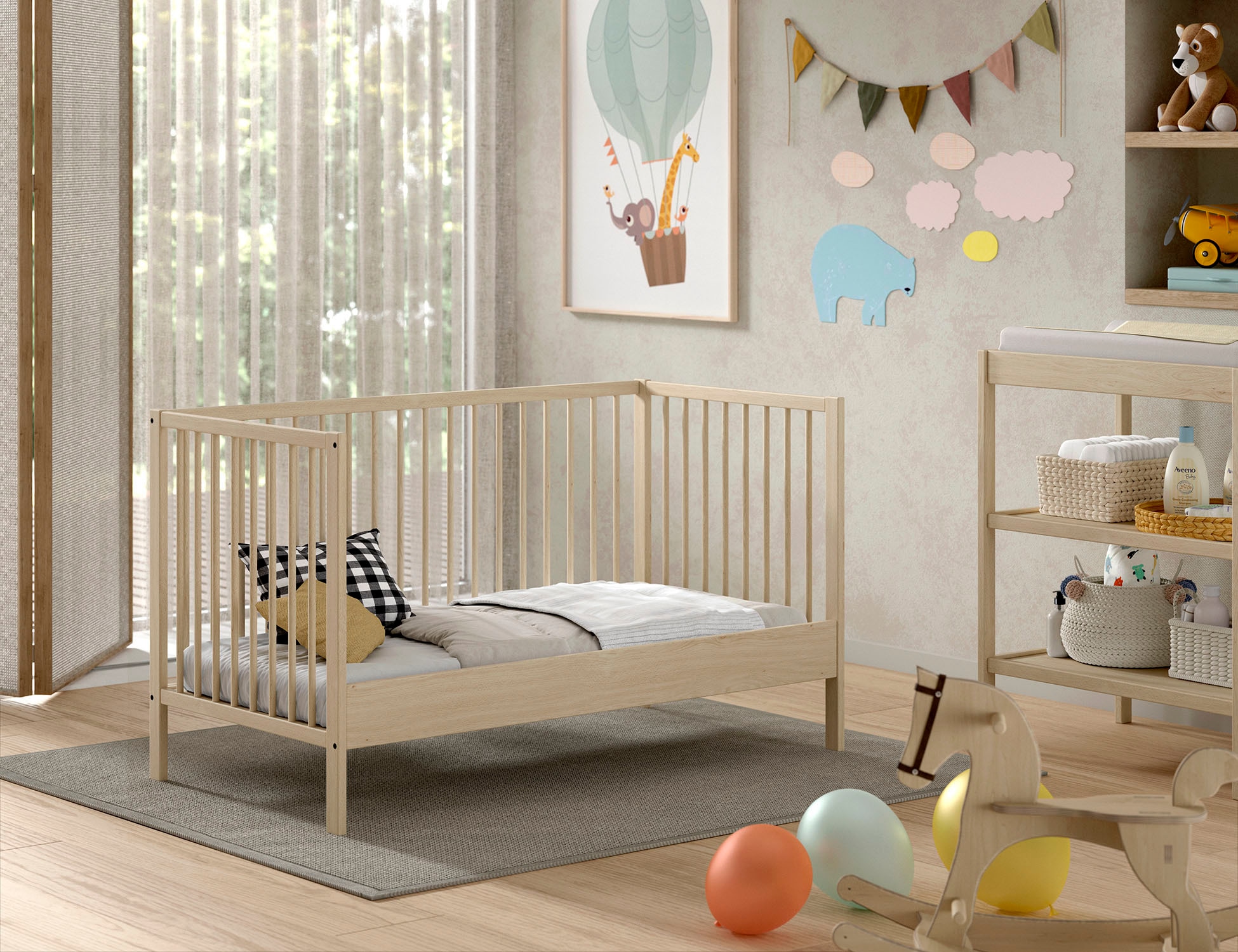 Vipack Babybett »Dino 70/140 mit 3-fach verstellb. Lattenrost, inkl. 3 Schlupfsprossen« aus massiver Buche, umbaubar zum Juniorbett, wahlweise in 3 Farben