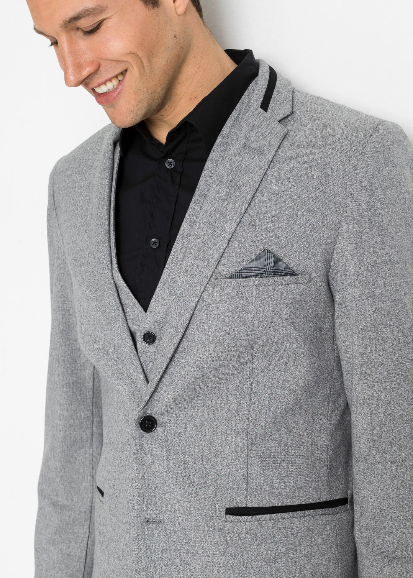 bonprix Anzug 3-teilig Set, 3 tlg. tlg. regular fit Regular Fit, mit Gürtelschlaufen, melierte Optik
