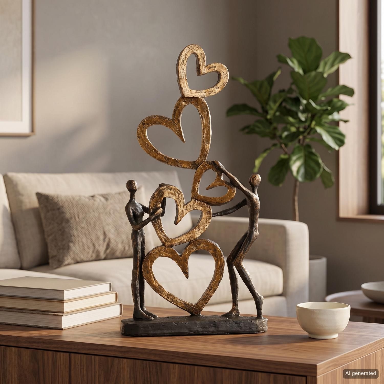 Casablanca by Gilde Figurine de décoration »Skulptur Herz auf Herz, gold/schwarz« Objet déco, hauteur 41, salon