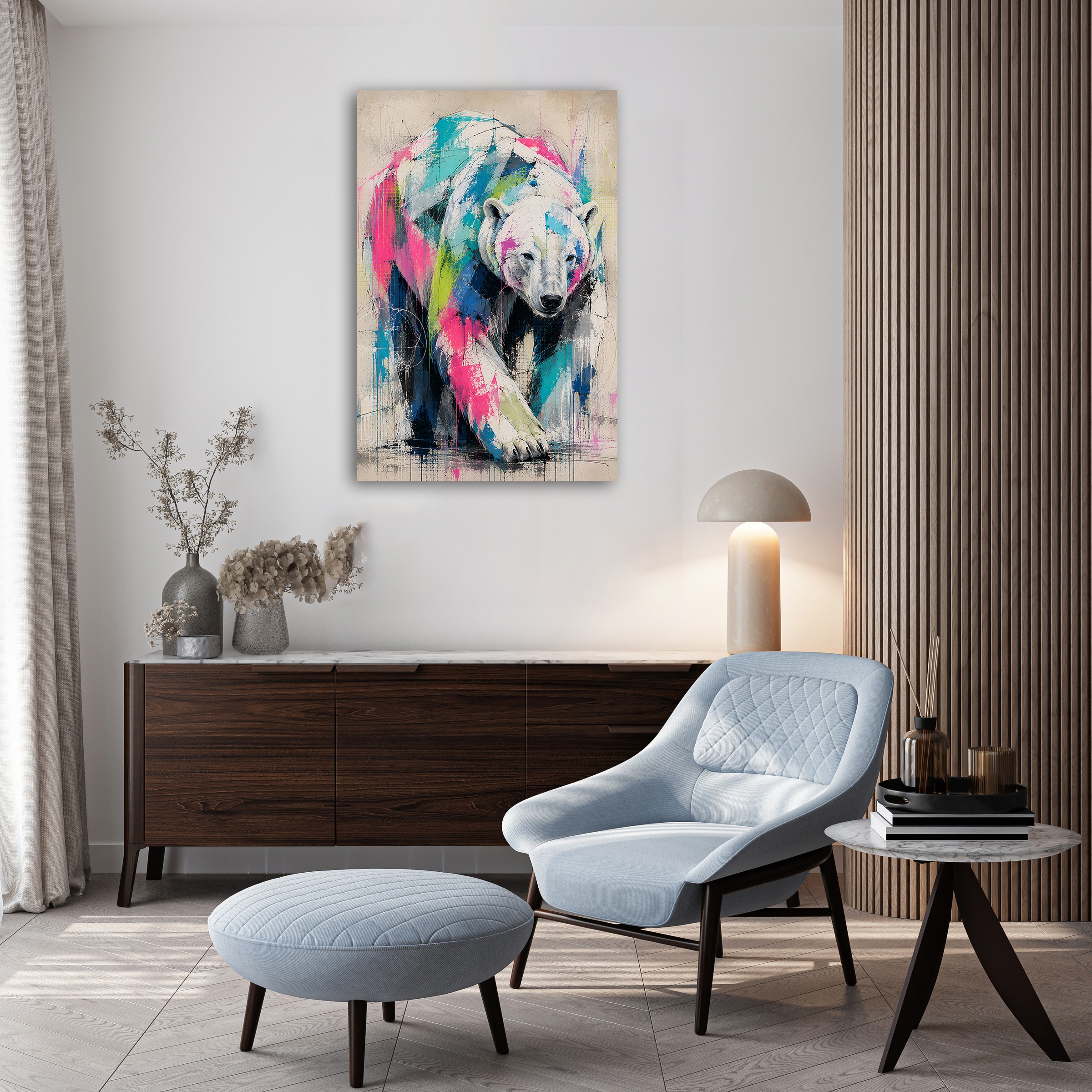 queence Acrylglasbild »Urban Art Bunter Eisbär« Abstrakt | Eisbär | Tiere 1 Stk. tlg. Wandbild Wohnzimmerdeko buntes Tiermotiv Abstrakte Kunst