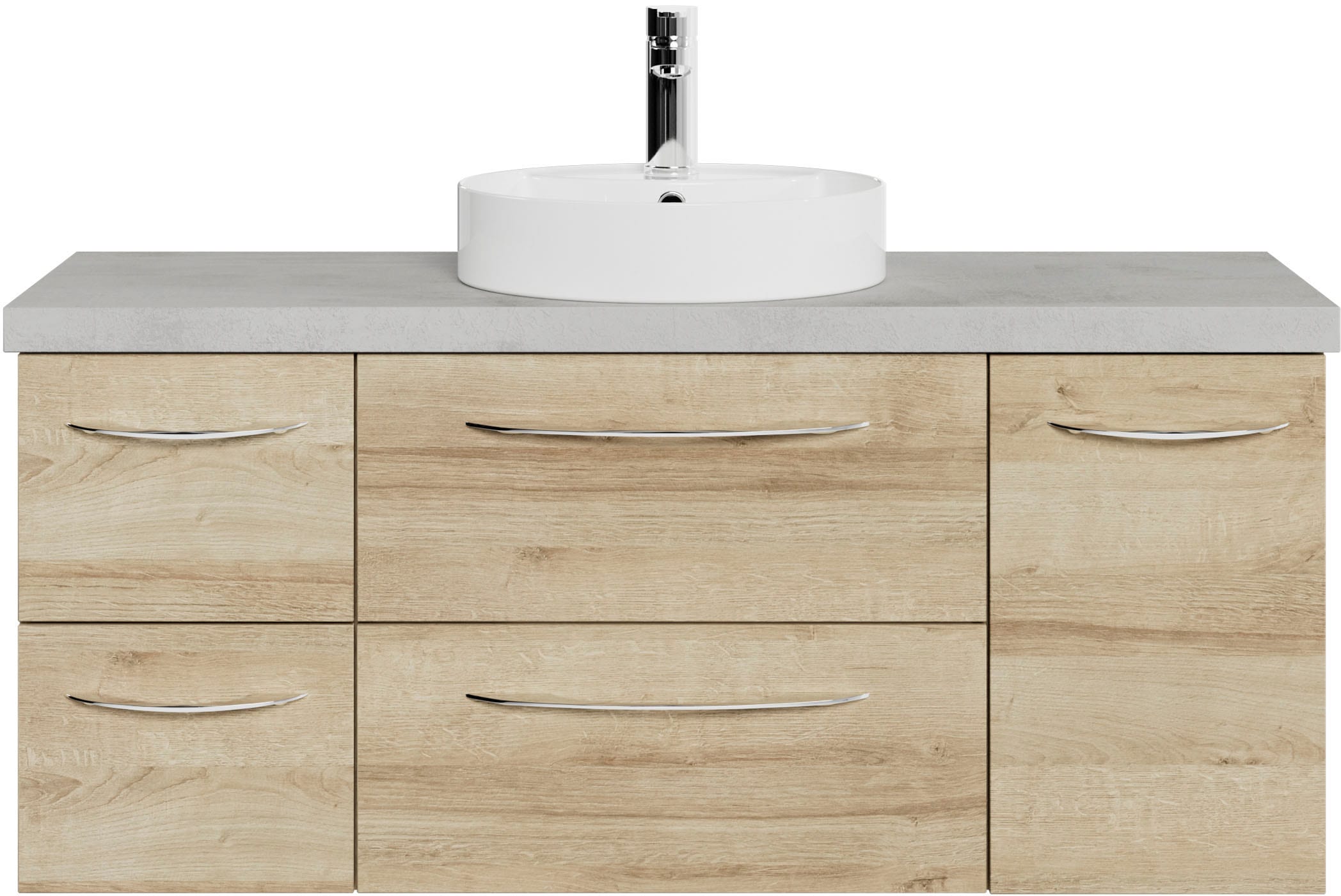 Image of Saphir Waschtisch "Serie 4035 Keramik-Aufsatzbecken mit Unterschrank, 118 cm breit" Waschplatz, 4 Schubladen, 1 Tür, inkl. Türdämpfer, Griff Chrom Glanz