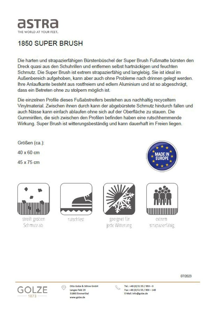 ASTRA Fussmatte »Super Brush« rechteckig 28 mm Höhe Türmatte, Eingansbereich, Aluminium, rutschfest