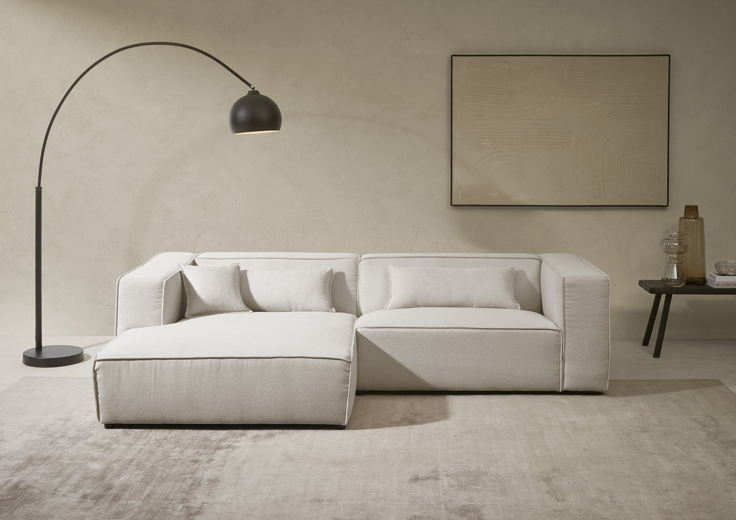 LeGer Home by Lena Gercke Ecksofa »PIARA mit Kedernaht, Cord, Leinenoptik o. Strukturstoff, Couch, L-Form«, wahlweise Ottomane rechts/links, schwarze Füsse, bequemer Sitzkomfort