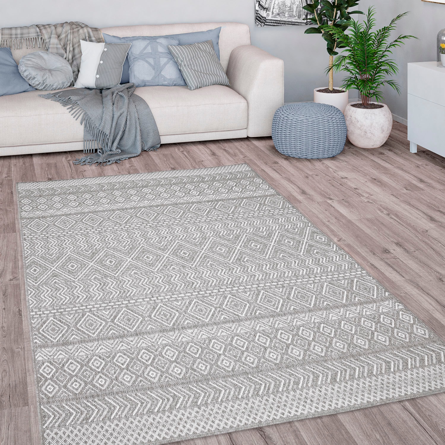 Paco Home Teppich »Vermont 190«, rechteckig, 4 mm Höhe, Flachgewebe, modernes Design mit Rauten, gesteift, Outdoor geeignet
